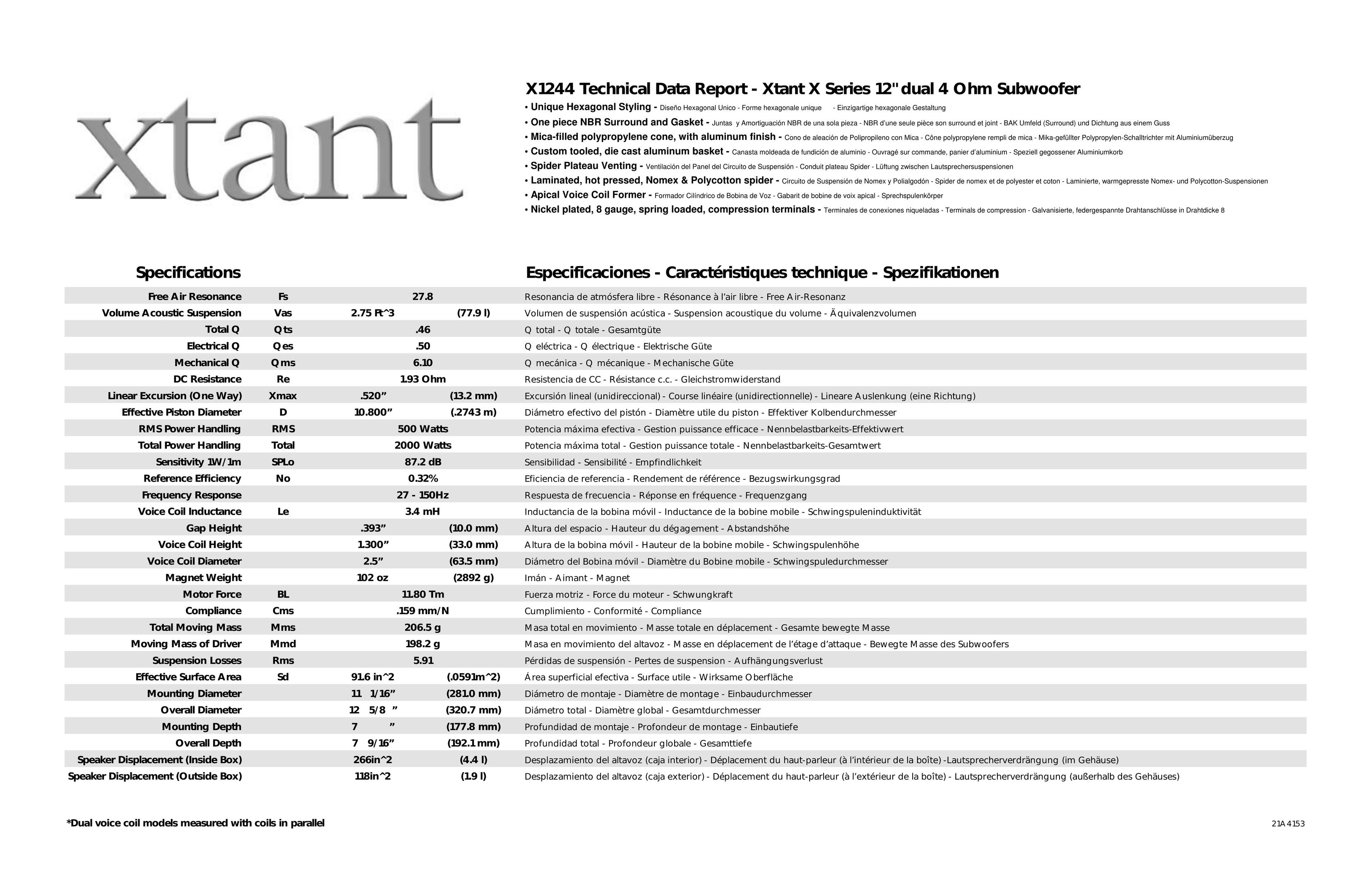 Xtant X1244 Speaker User Manual
