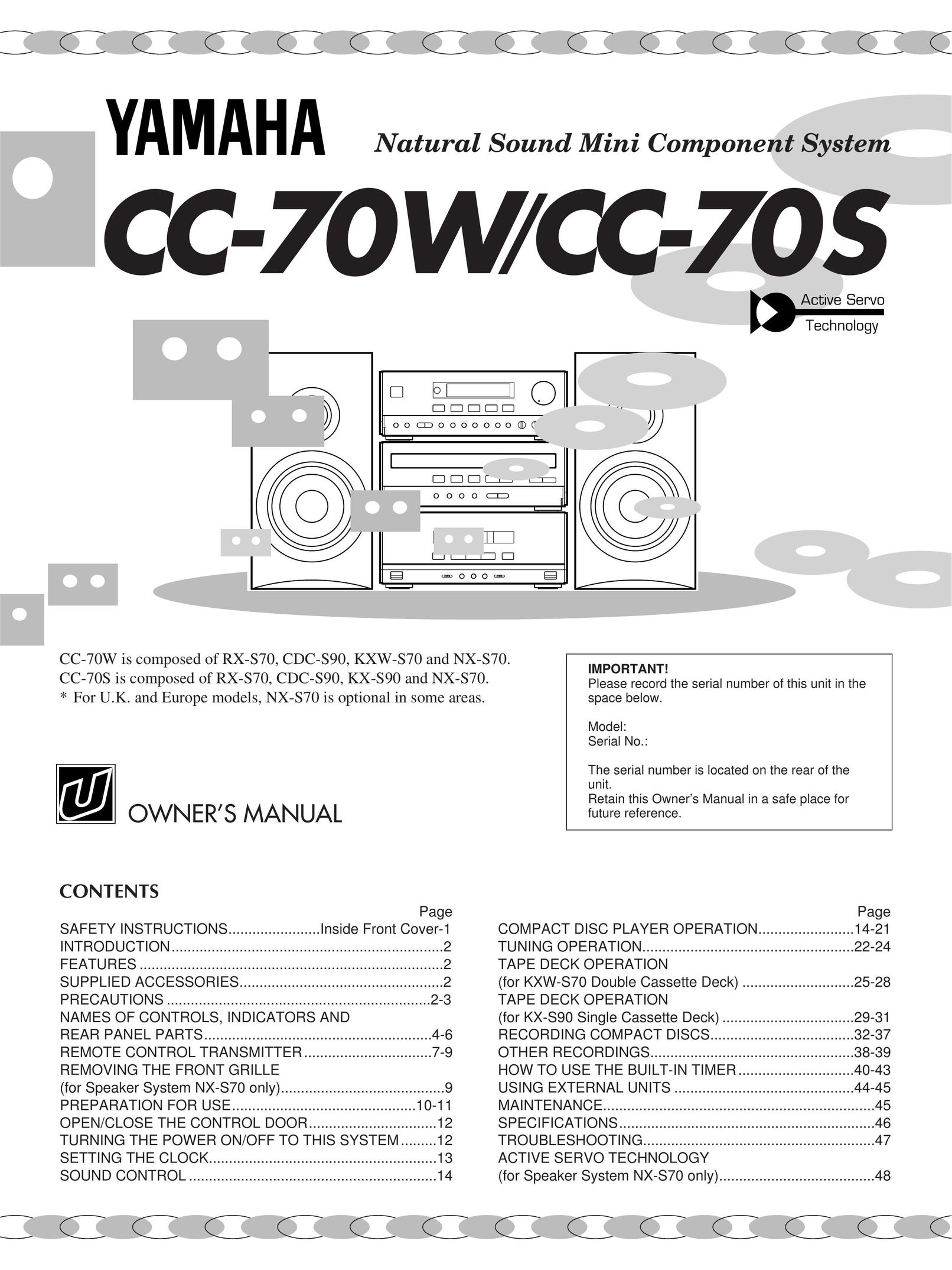 Yamaha CC-70W Speaker User Manual