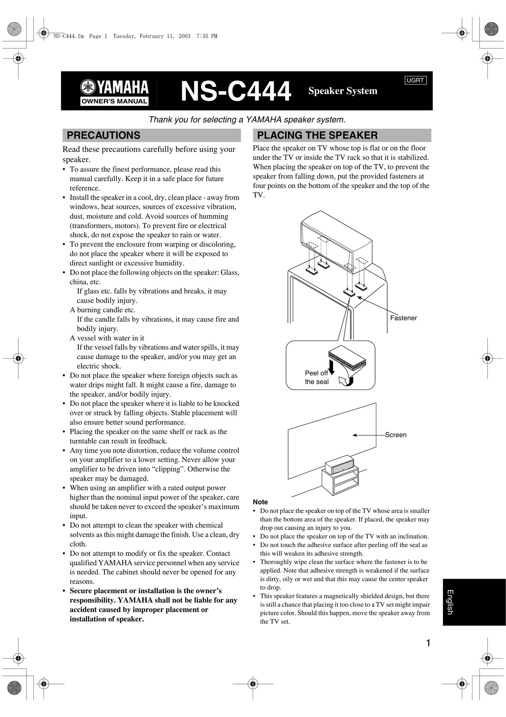Yamaha NS-C444 Speaker User Manual