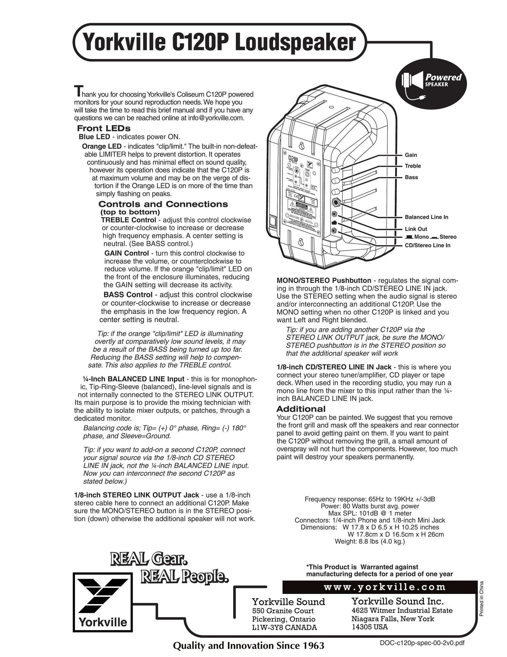 Yorkville Sound C120P Speaker User Manual
