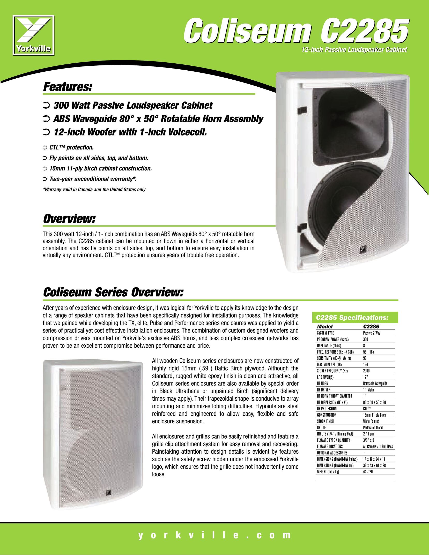 Yorkville Sound C2285 Speaker User Manual