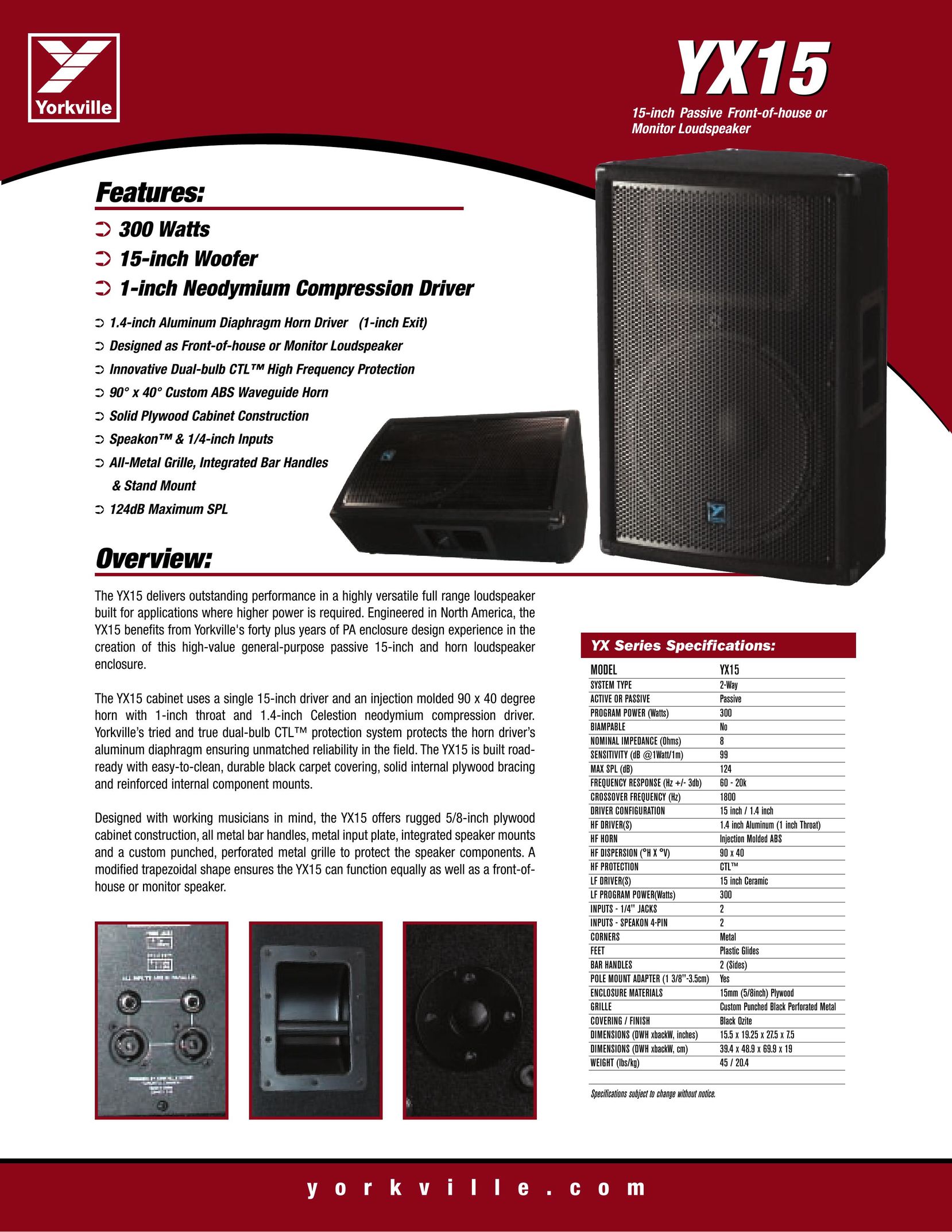 Yorkville Sound YX15 Speaker User Manual