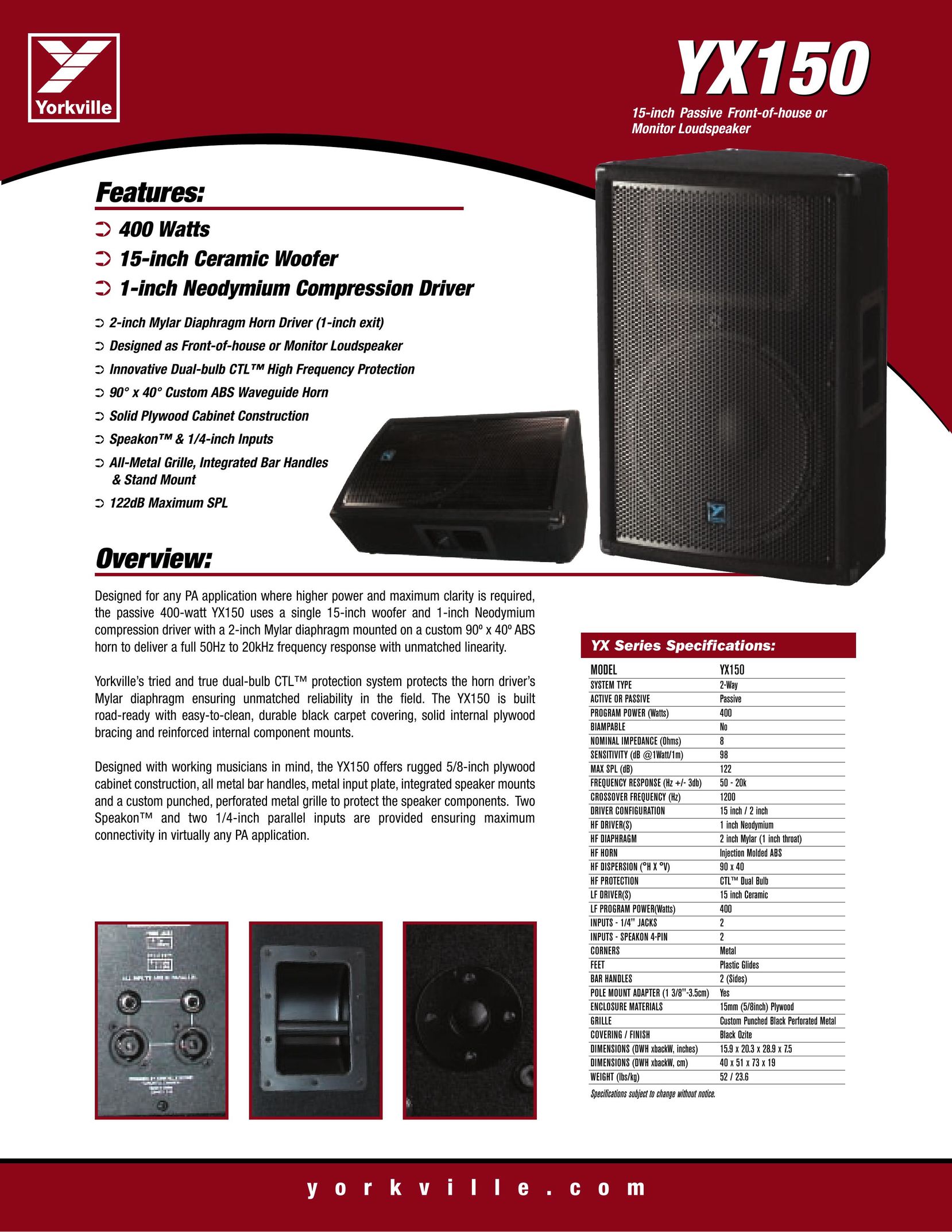 Yorkville Sound YX150 Speaker User Manual