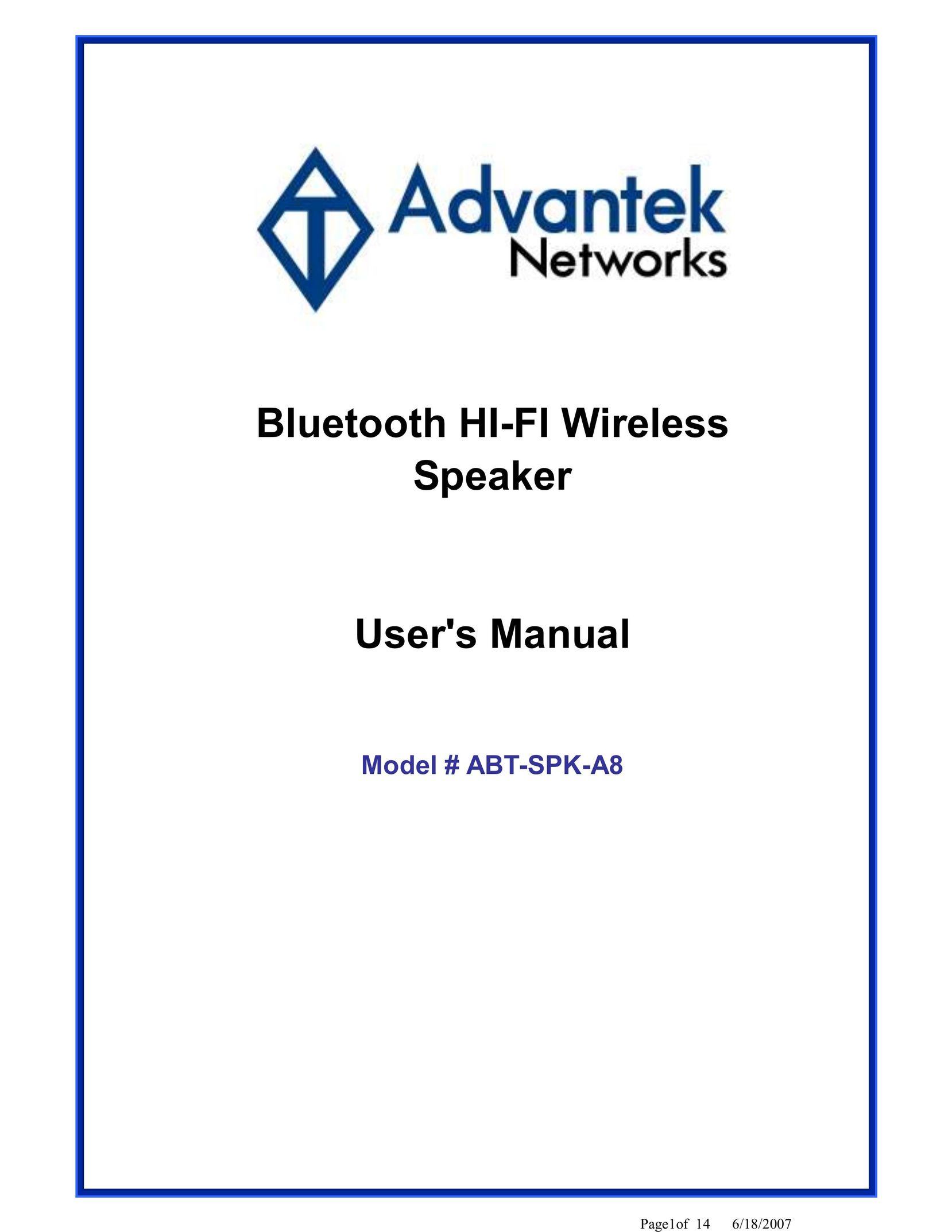 Advantek Networks ABT-SPK-A8 Speaker System User Manual