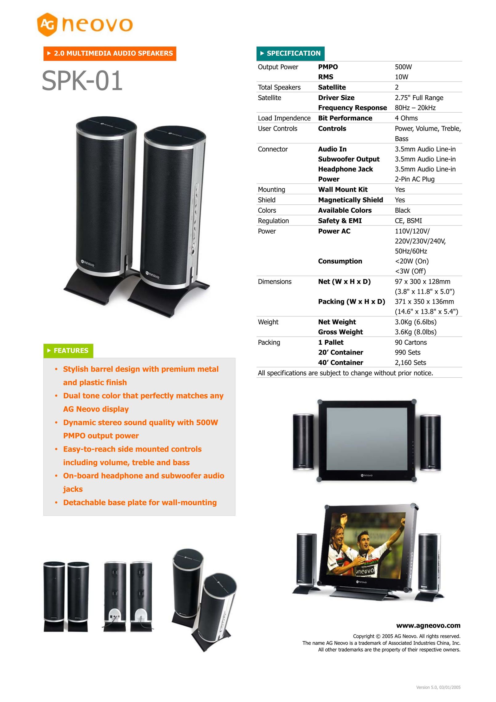 AG Neovo SPK-01 Speaker System User Manual