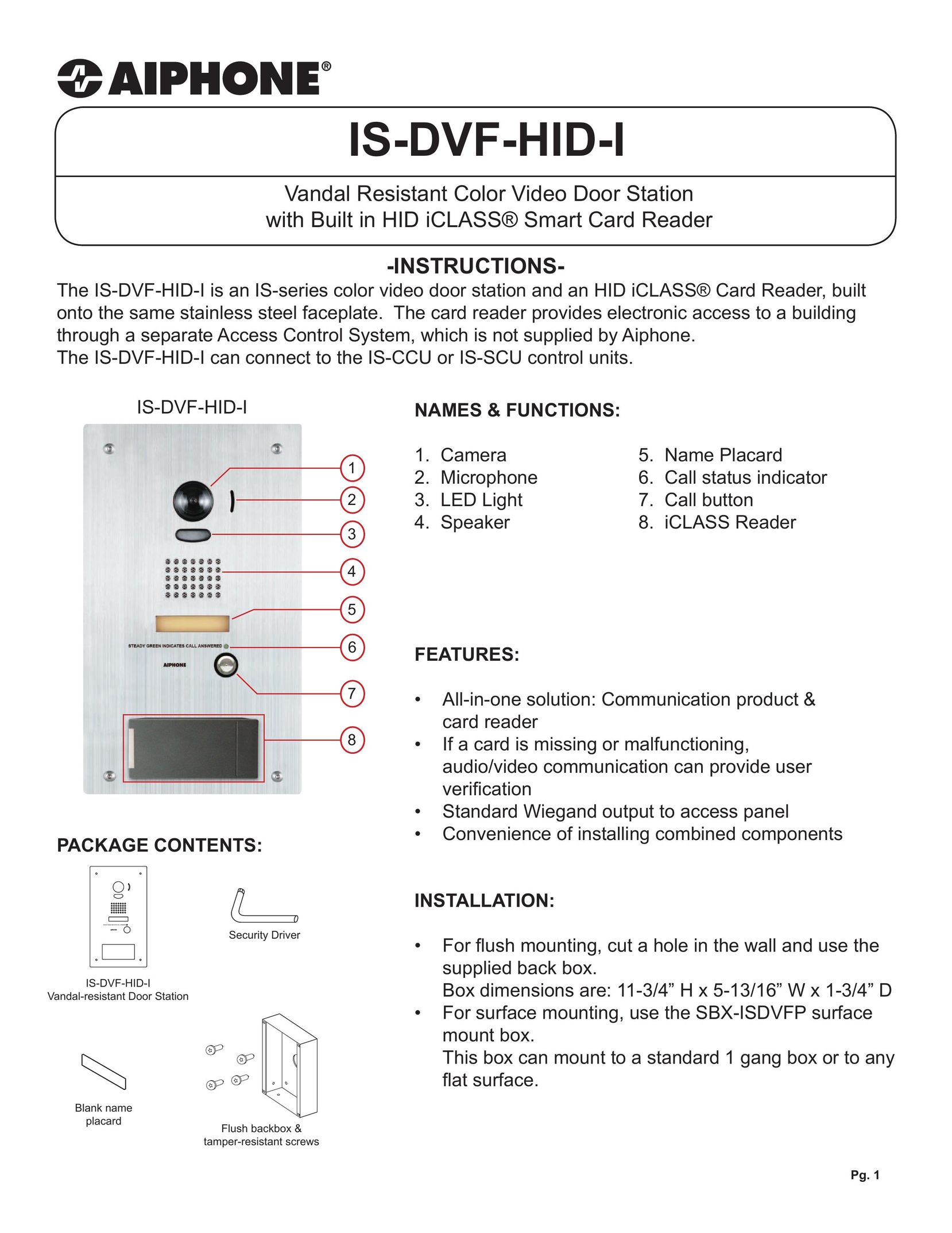 Aiphone IS-DVF-HID-I Speaker System User Manual