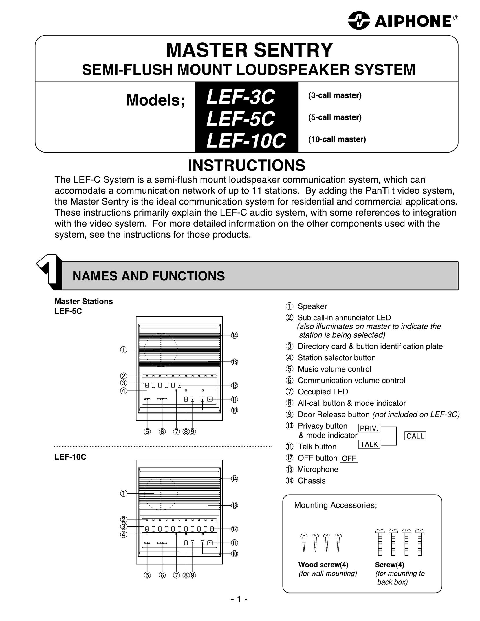 Aiphone LEF-10C Speaker System User Manual