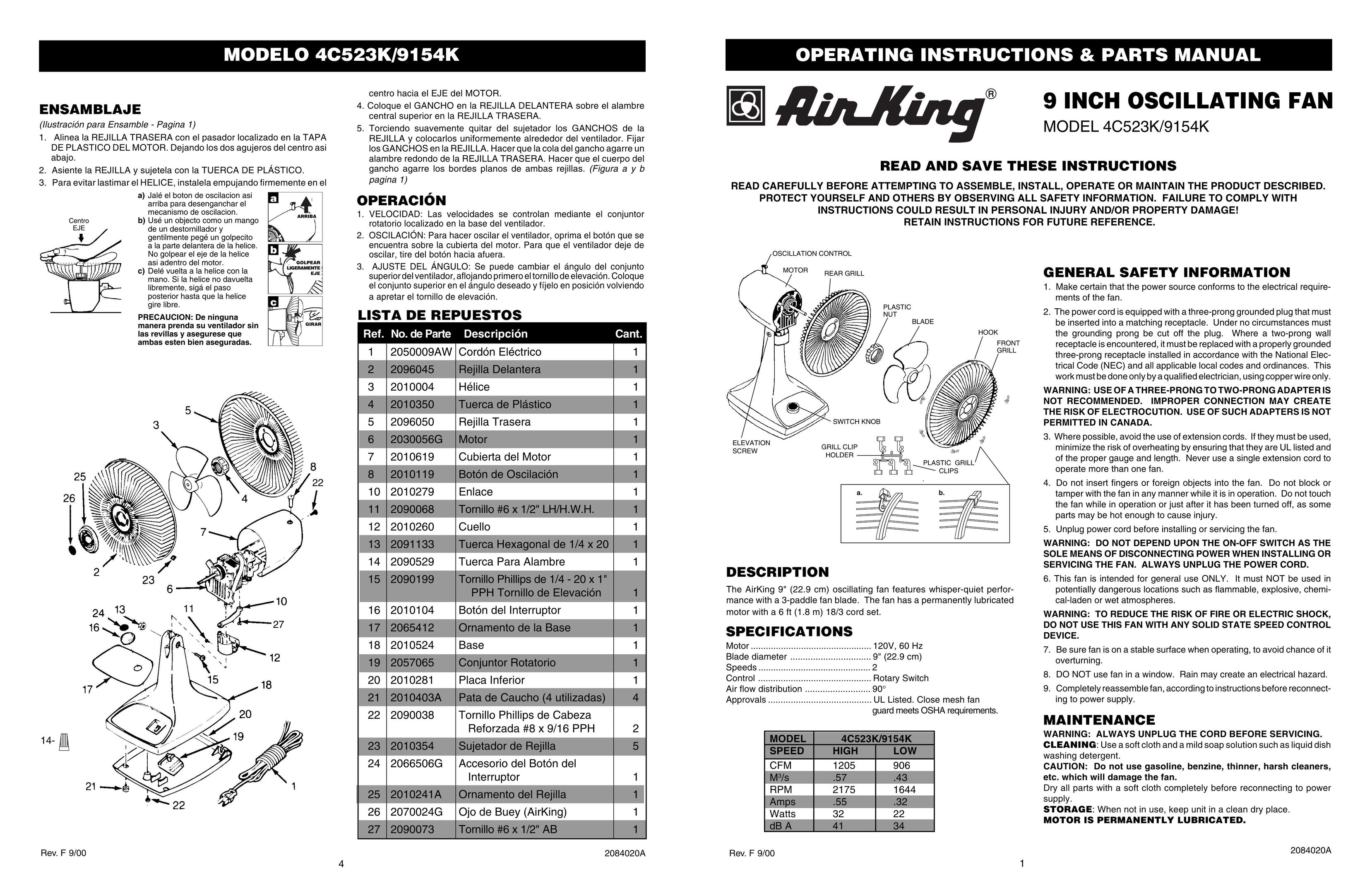 Air King 4C523K Speaker System User Manual