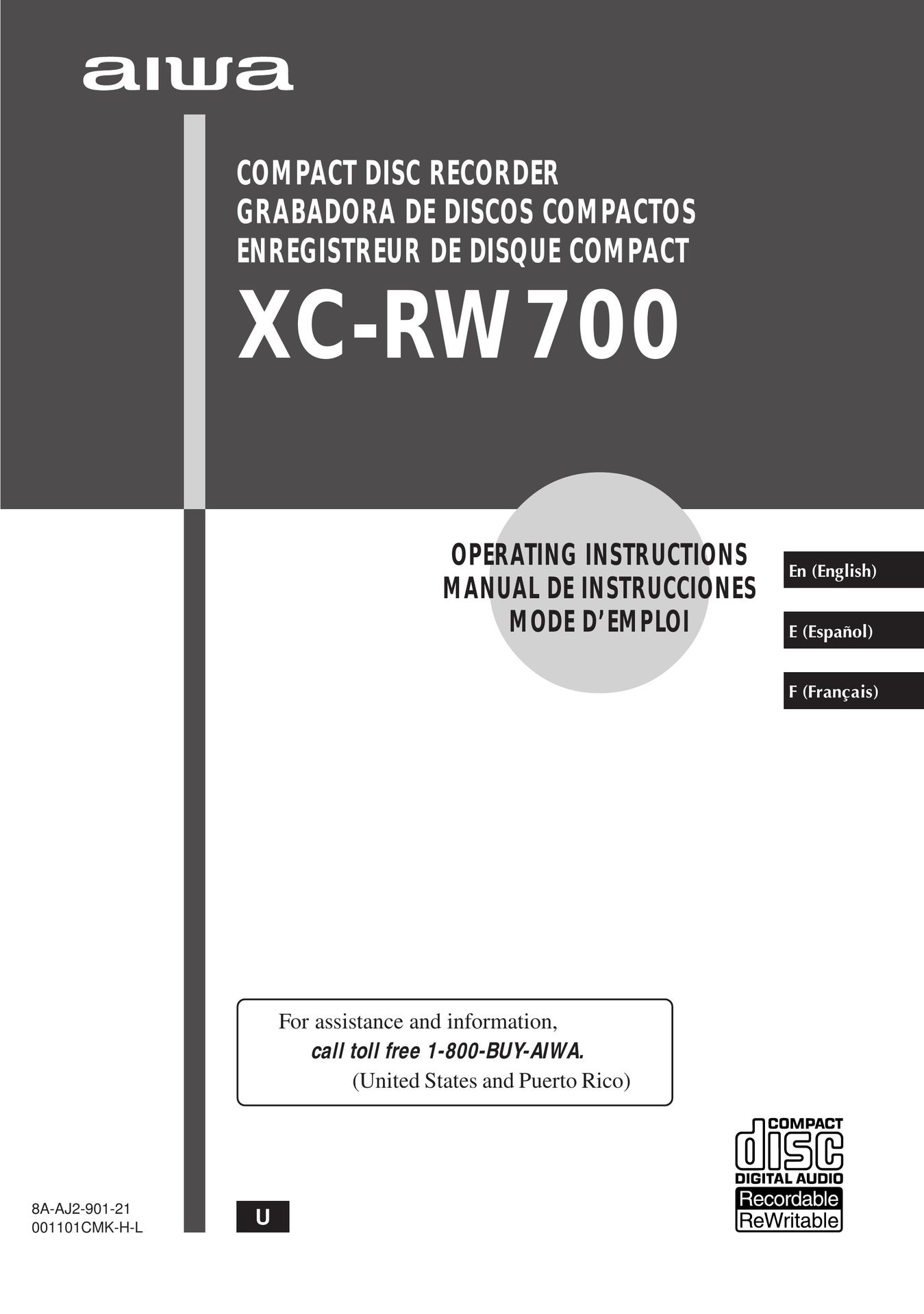 Aiwa XC-RW700 Speaker System User Manual