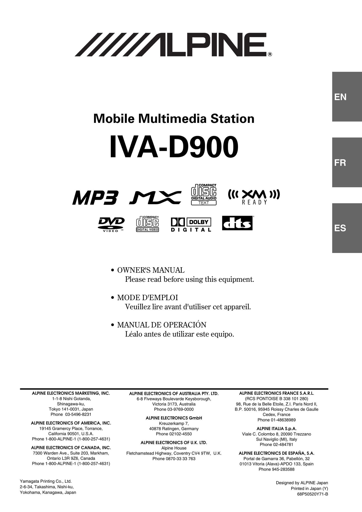 Alpine IVA-D900 Speaker System User Manual