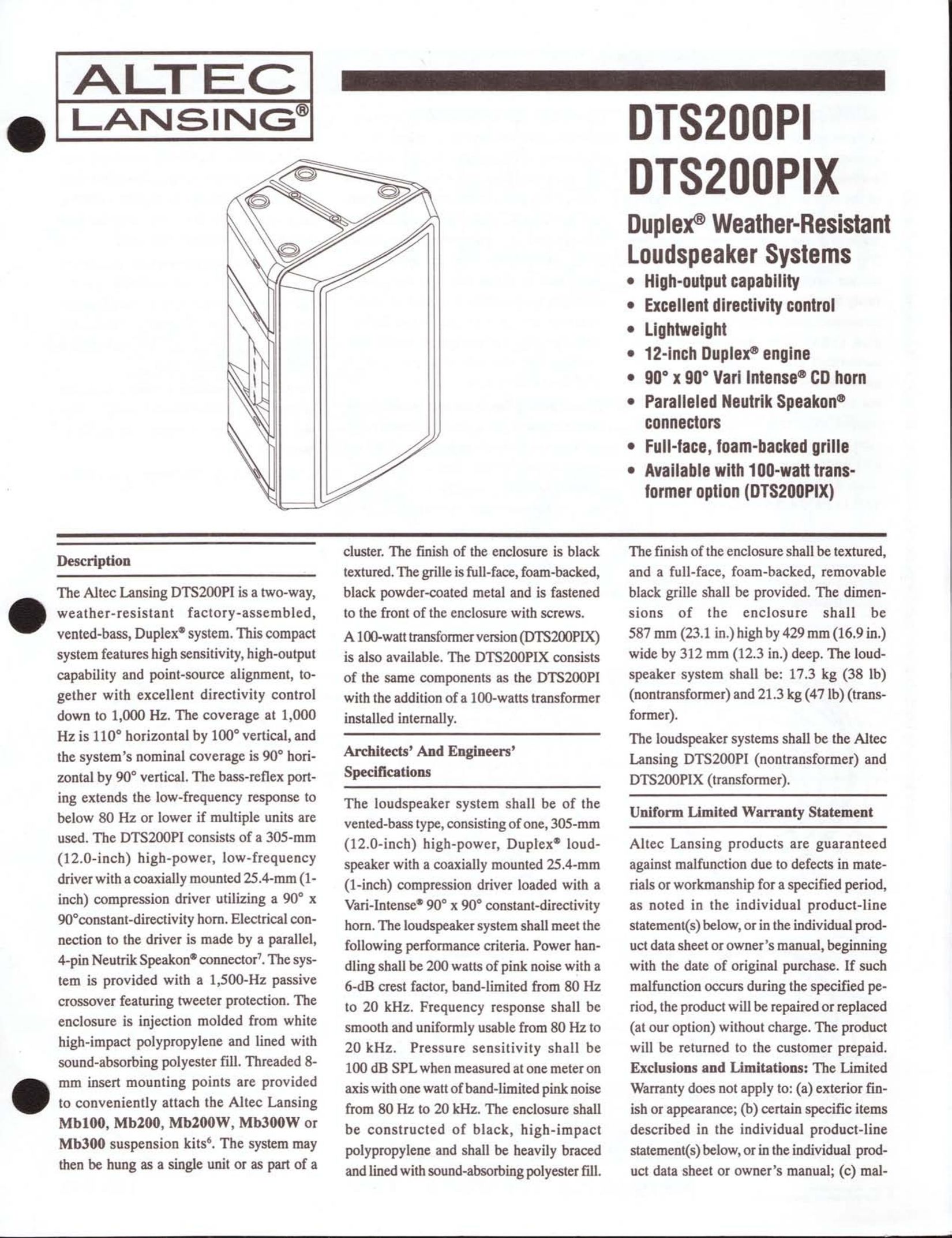 Altec Lansing DTS200PI Speaker System User Manual
