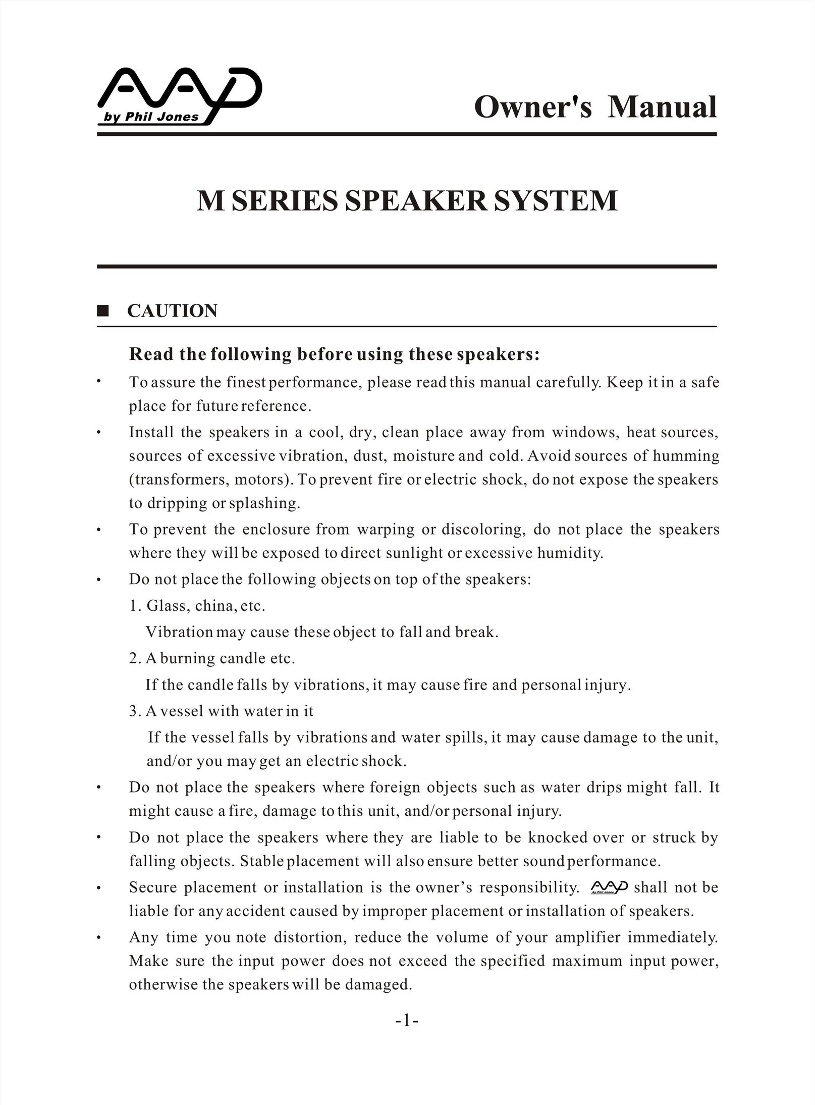 American Acoustic Development M Series Speaker System User Manual