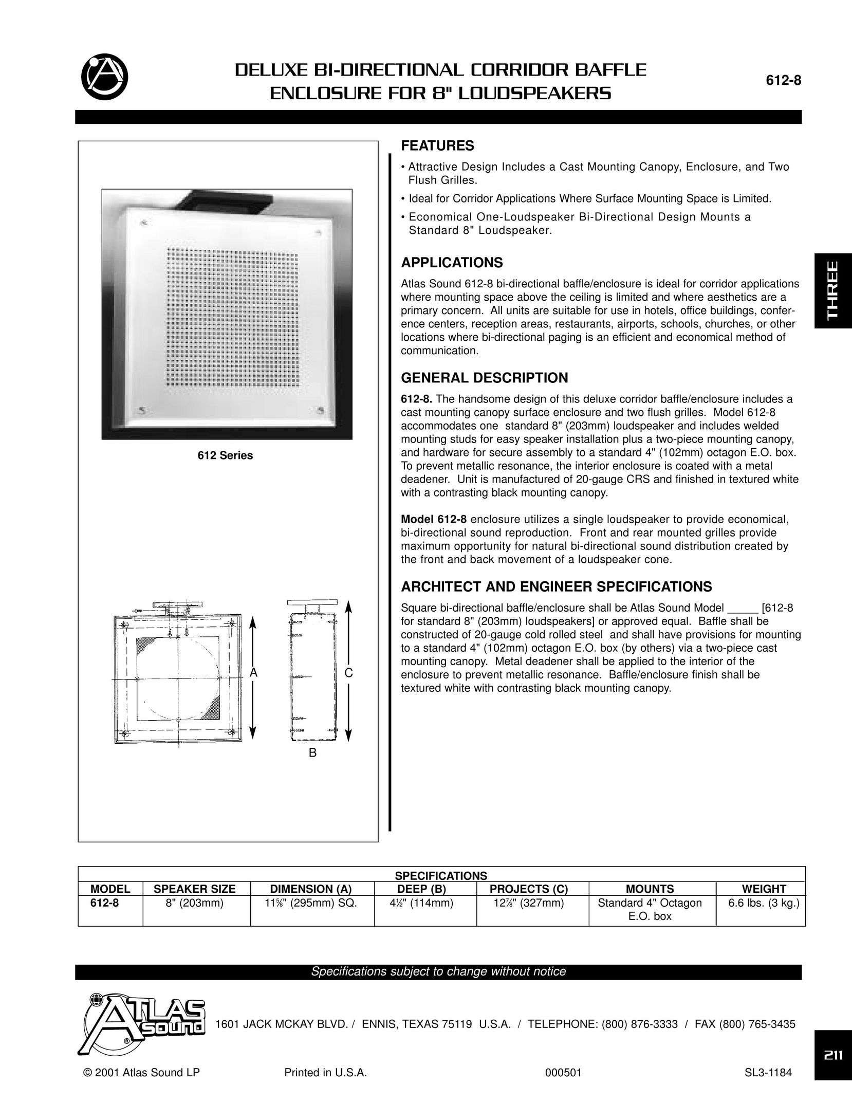 Atlas Sound 612-8 Speaker System User Manual