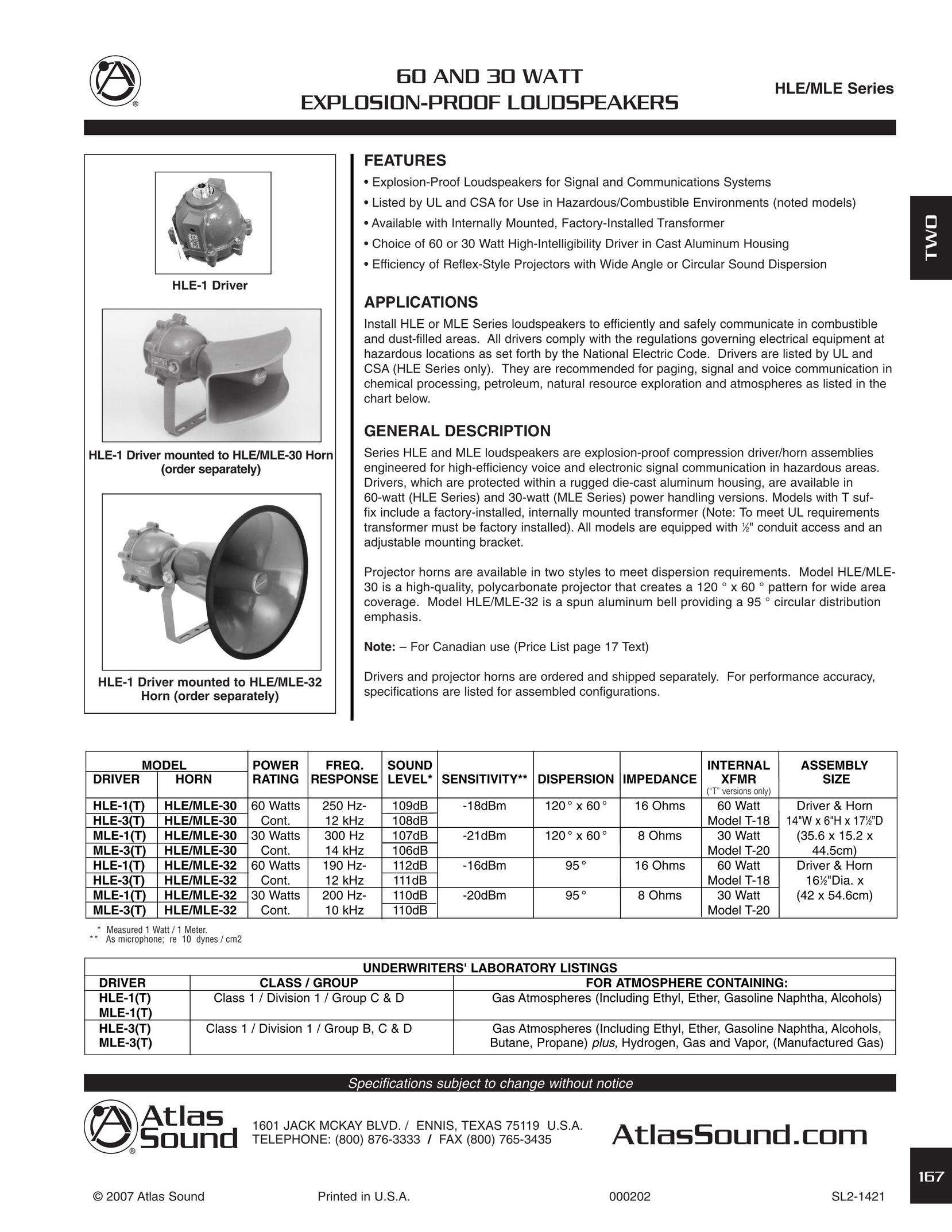 Atlas Sound MLE Series Speaker System User Manual