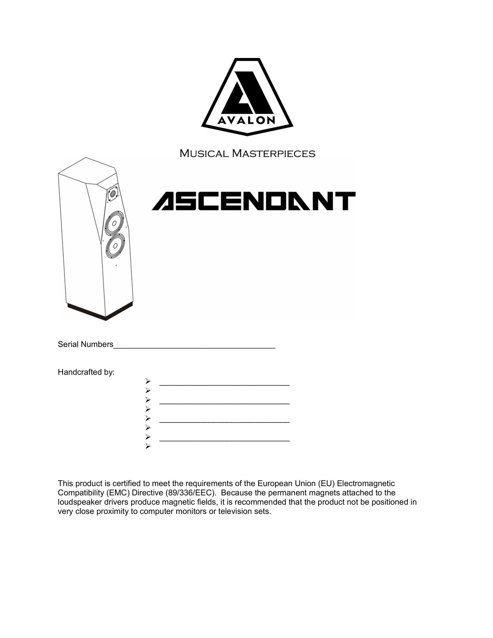 Avalon Acoustics AVALON ASCENDANT Speaker System User Manual