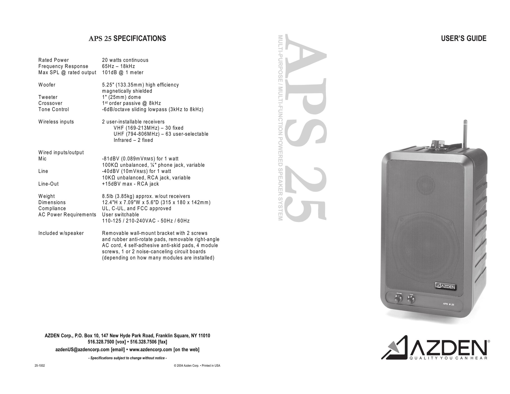 Azden ASP 25 Speaker System User Manual