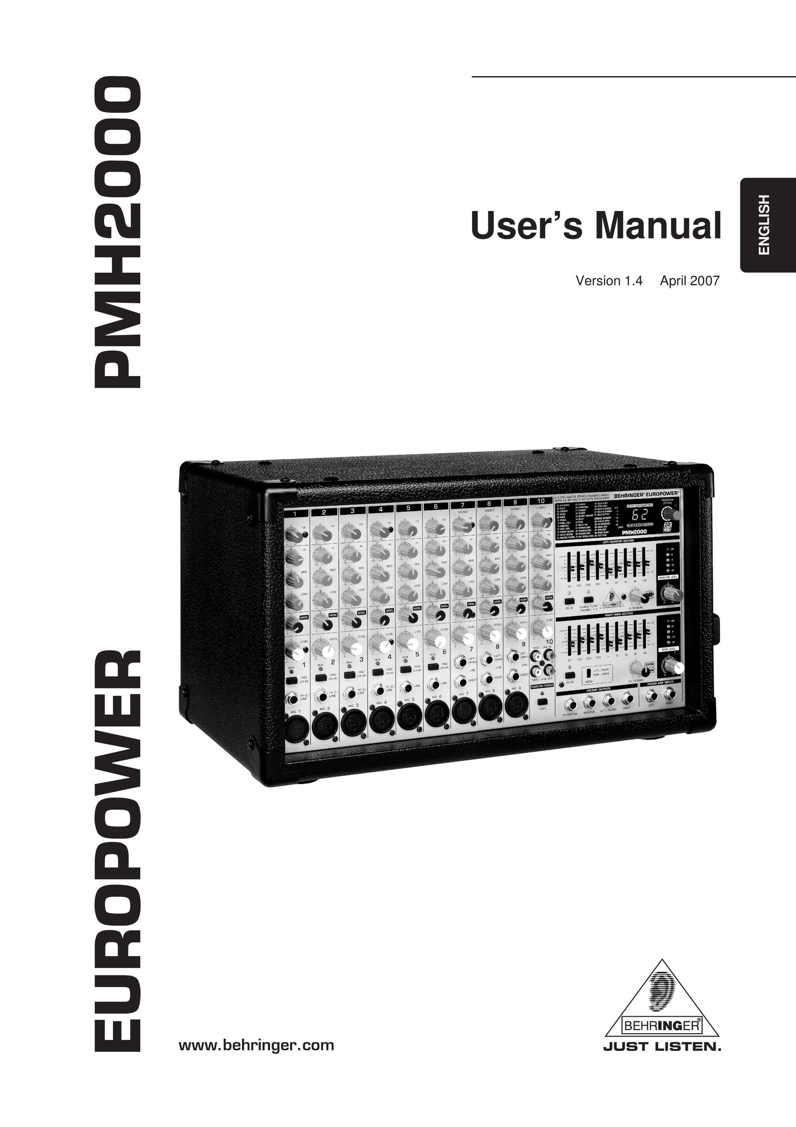 Behringer PMH2000 Speaker System User Manual