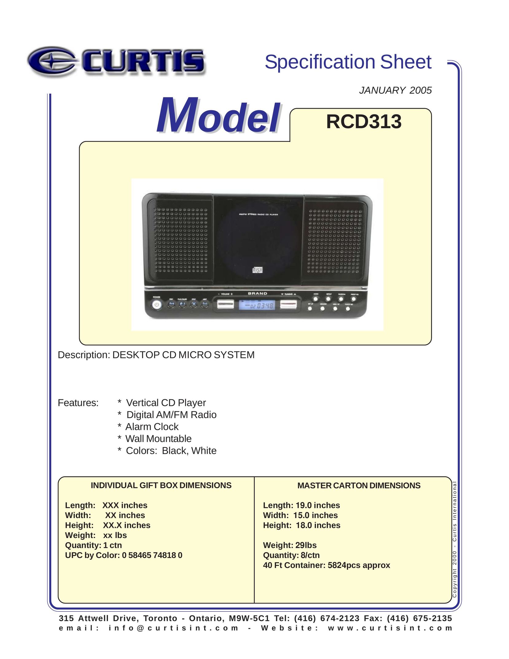 Curtis RCD313 Speaker System User Manual
