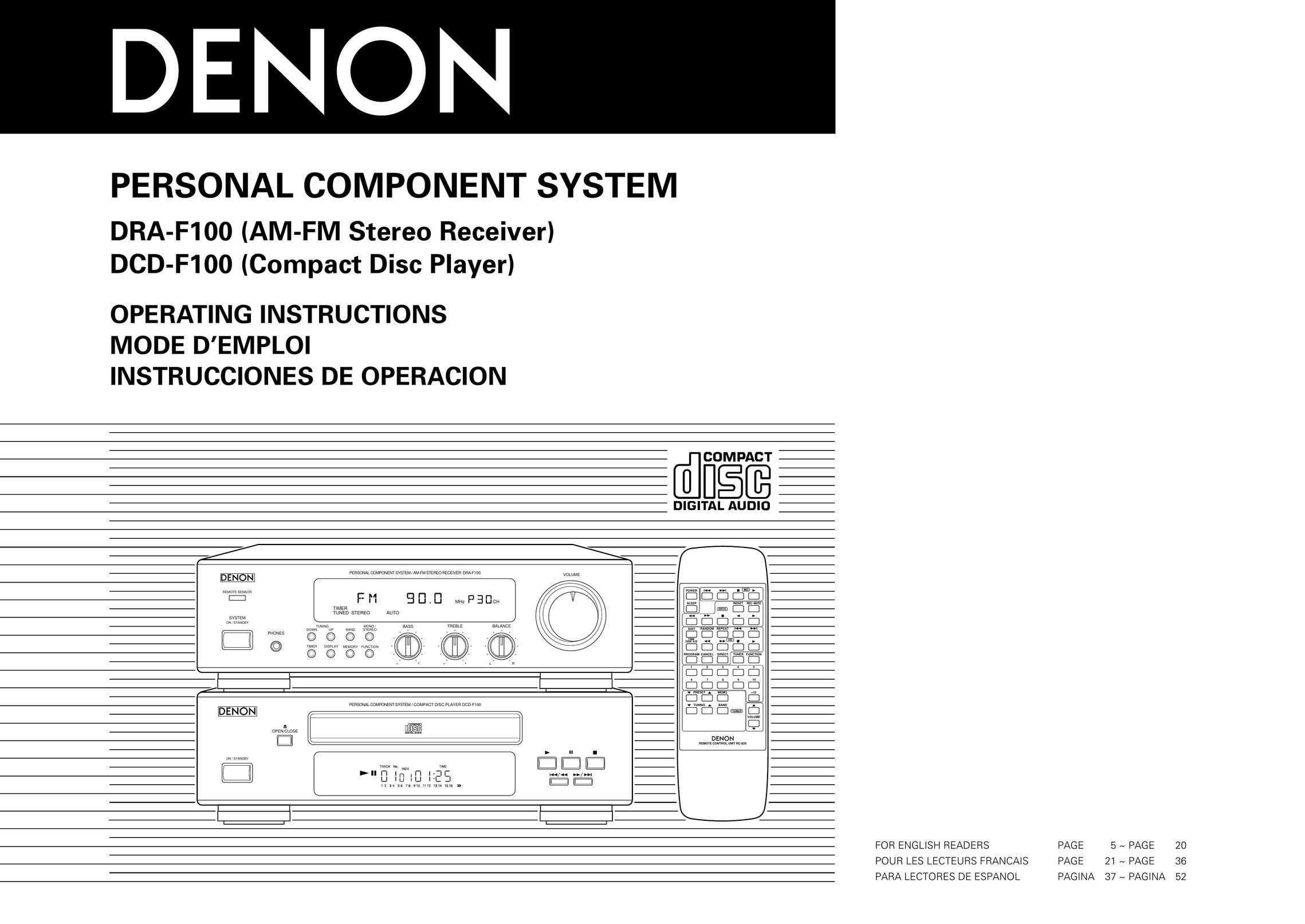 Denon DCD-F100 Speaker System User Manual