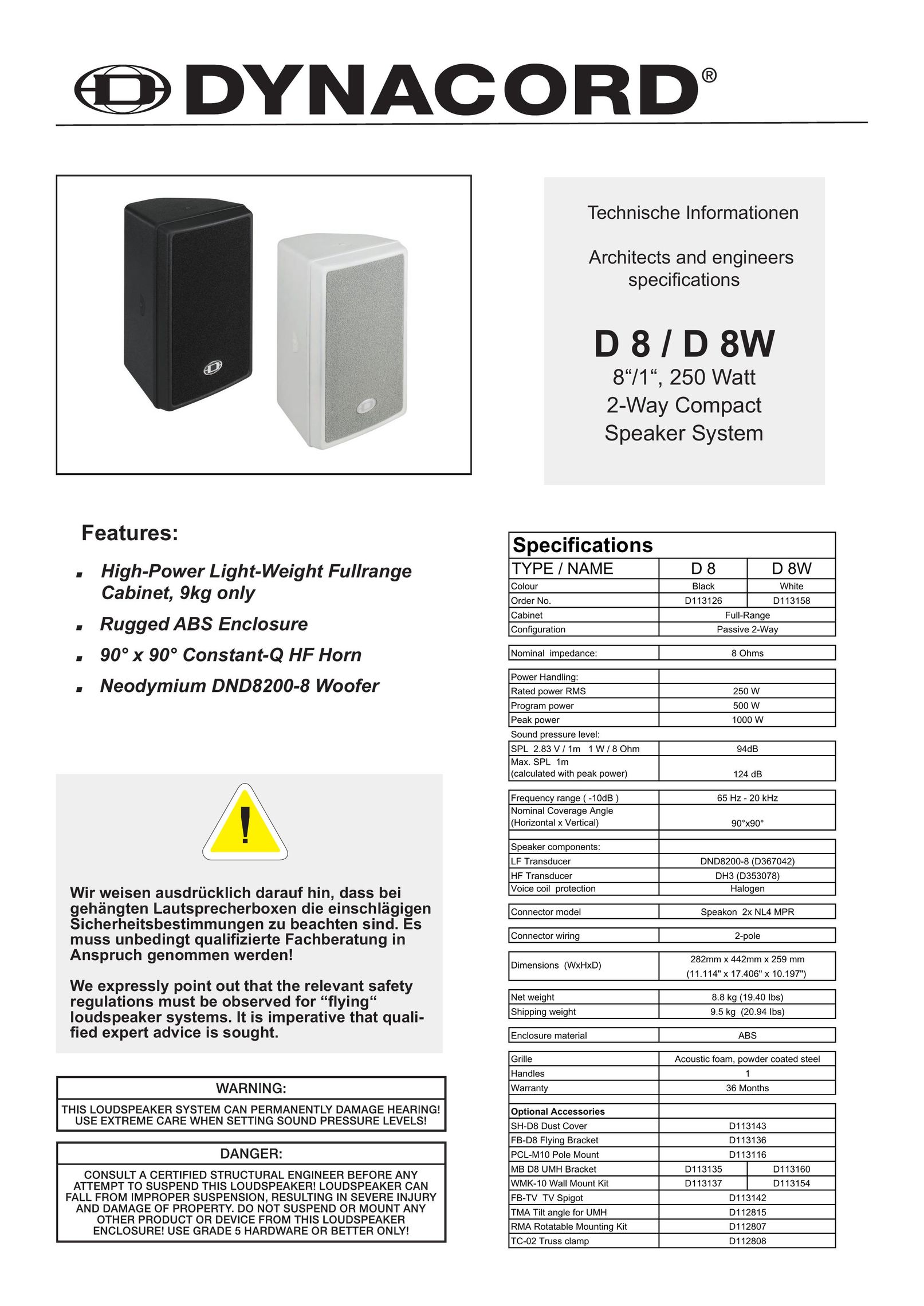 Dynacord D 8 Speaker System User Manual