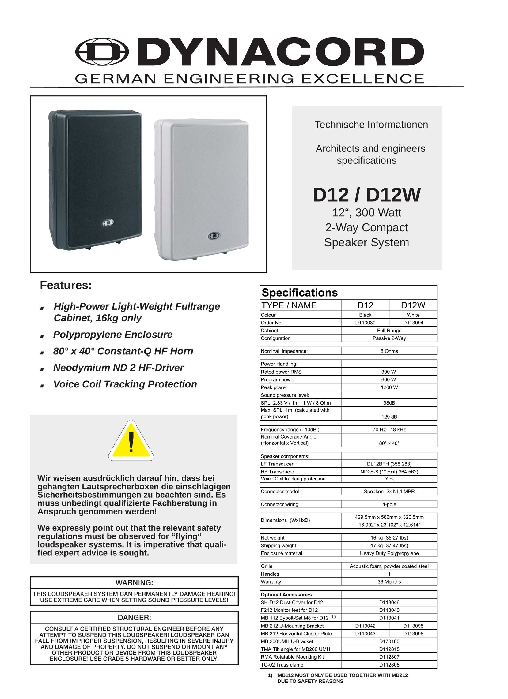 Dynacord D12 Speaker System User Manual