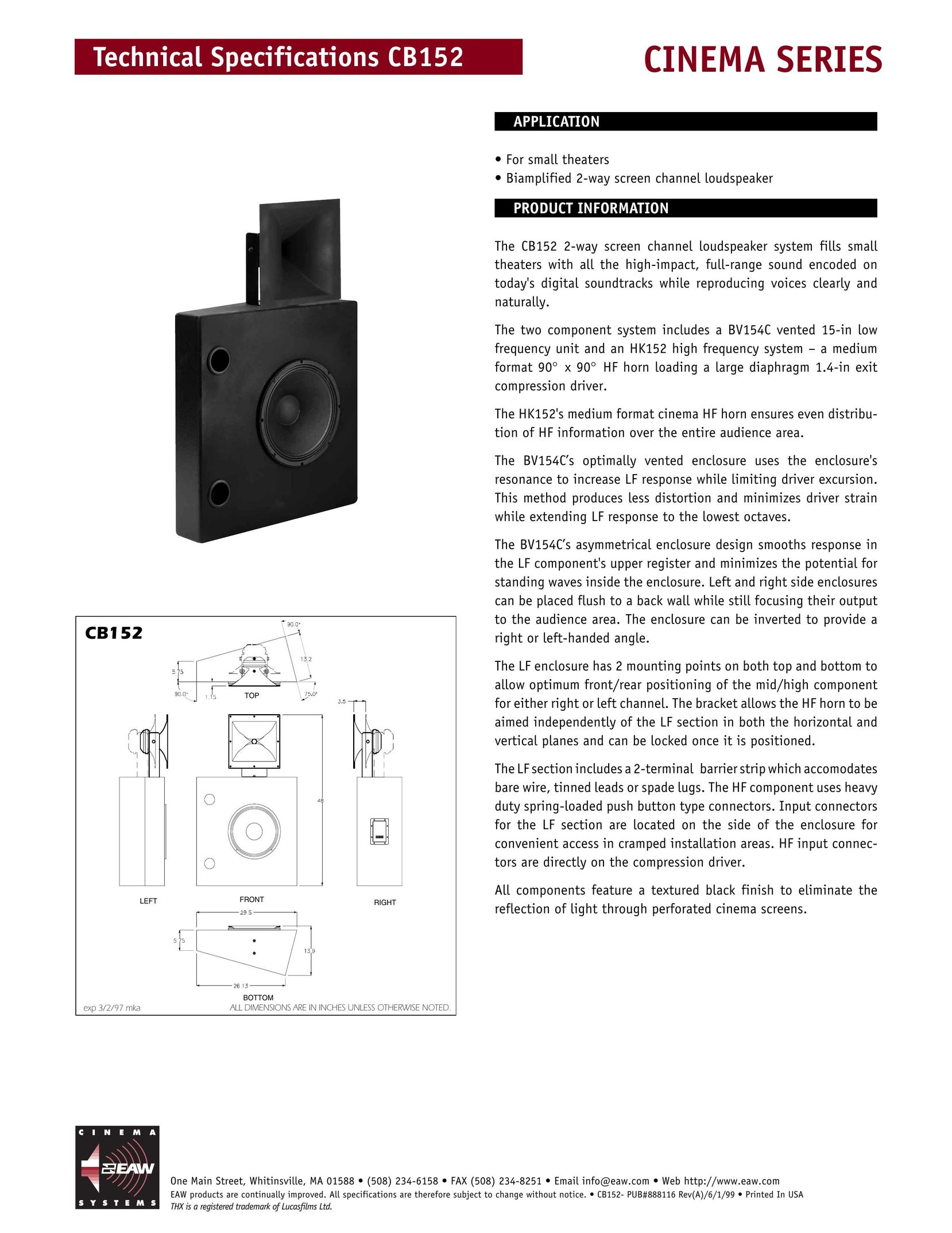 EAW CB152 Speaker System User Manual