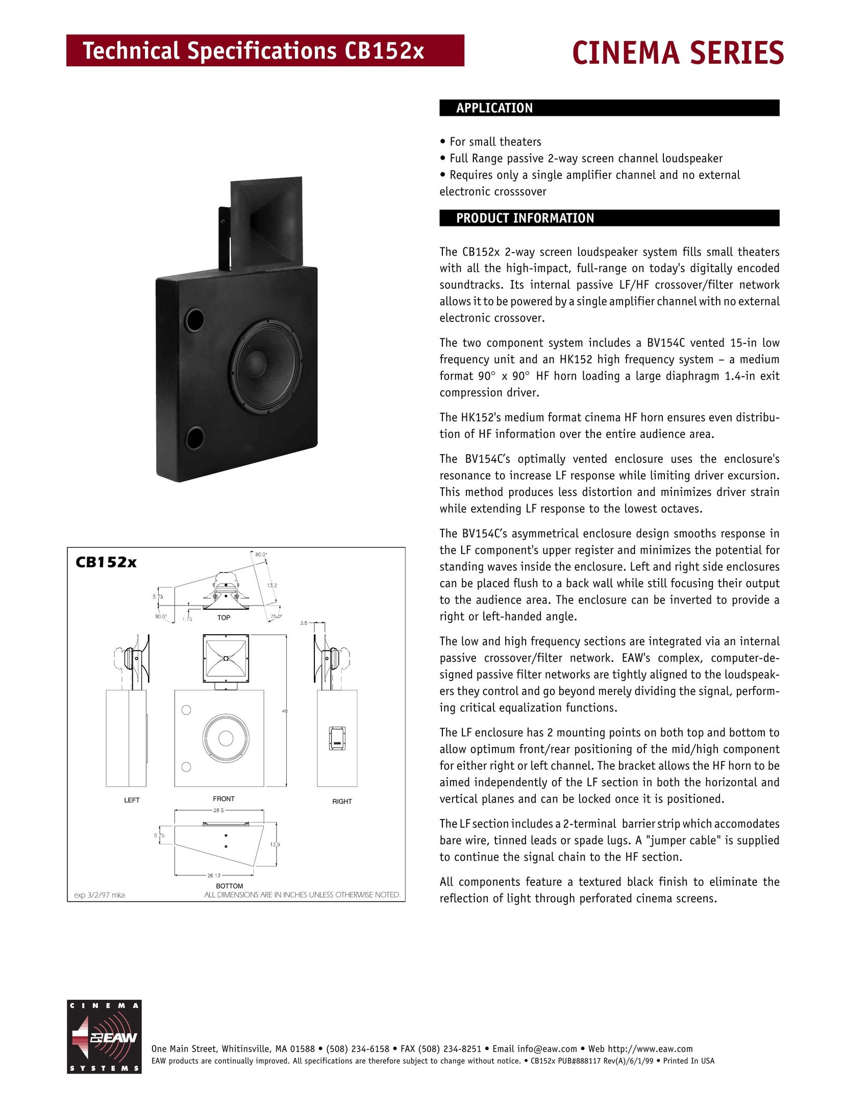 EAW CB152x Speaker System User Manual