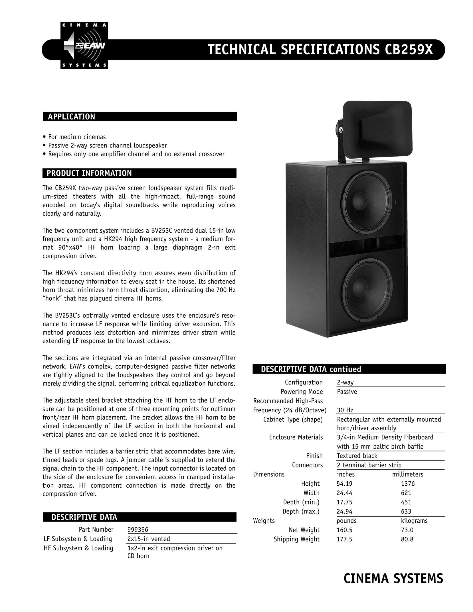 EAW CB259X Speaker System User Manual