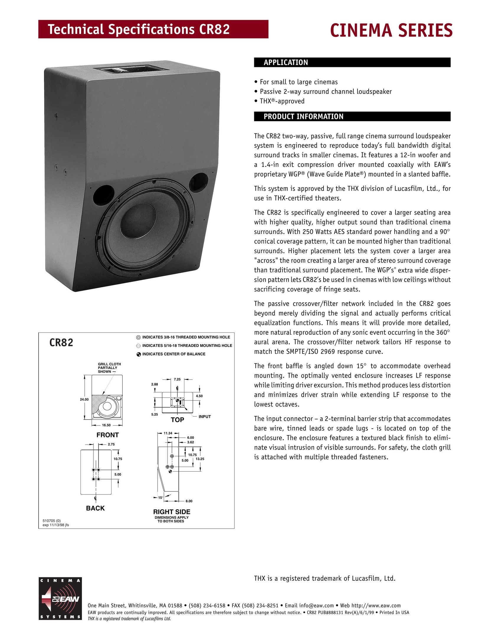 EAW CR82 Speaker System User Manual