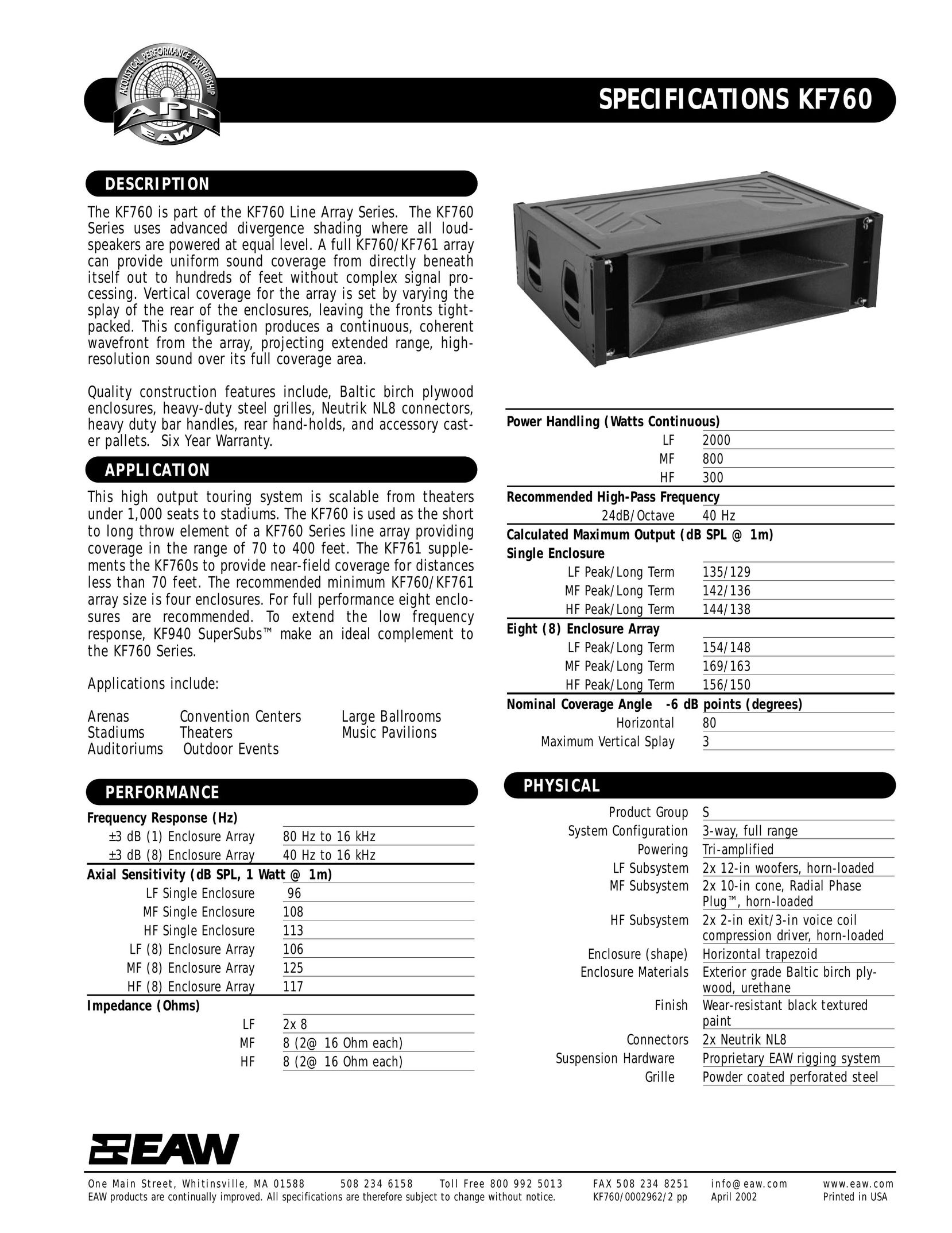 EAW KF760 Speaker System User Manual