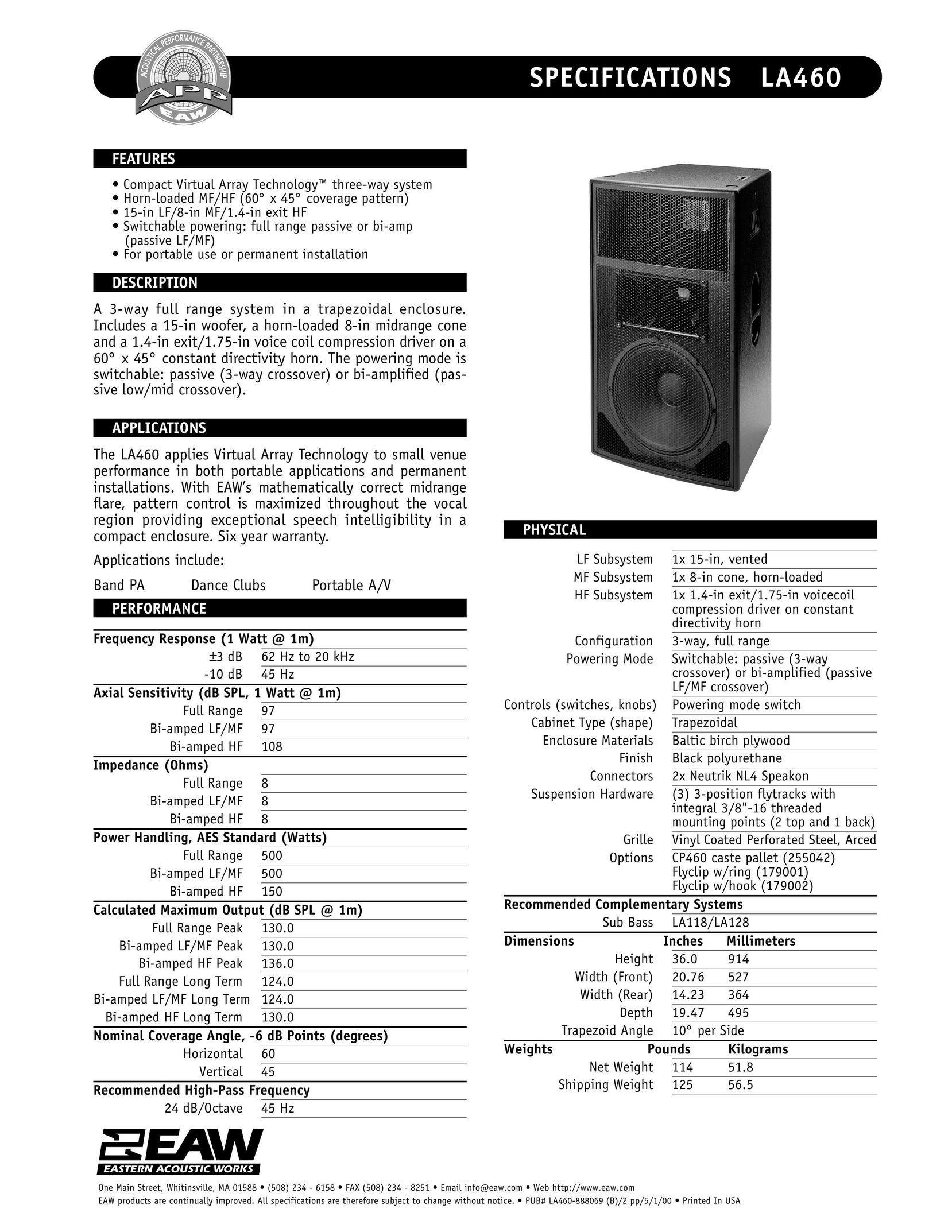 EAW LA460 Speaker System User Manual
