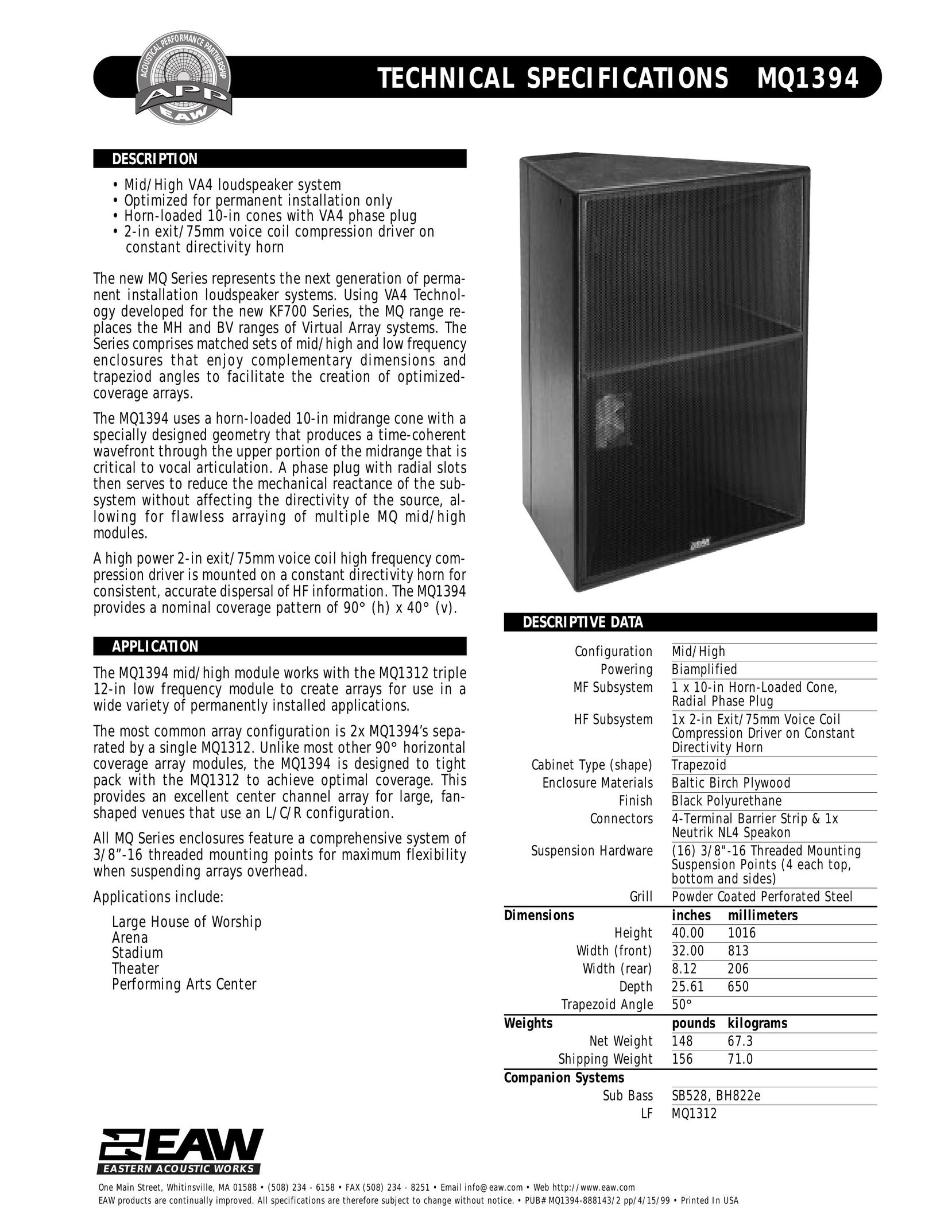 EAW MQ1394 Speaker System User Manual