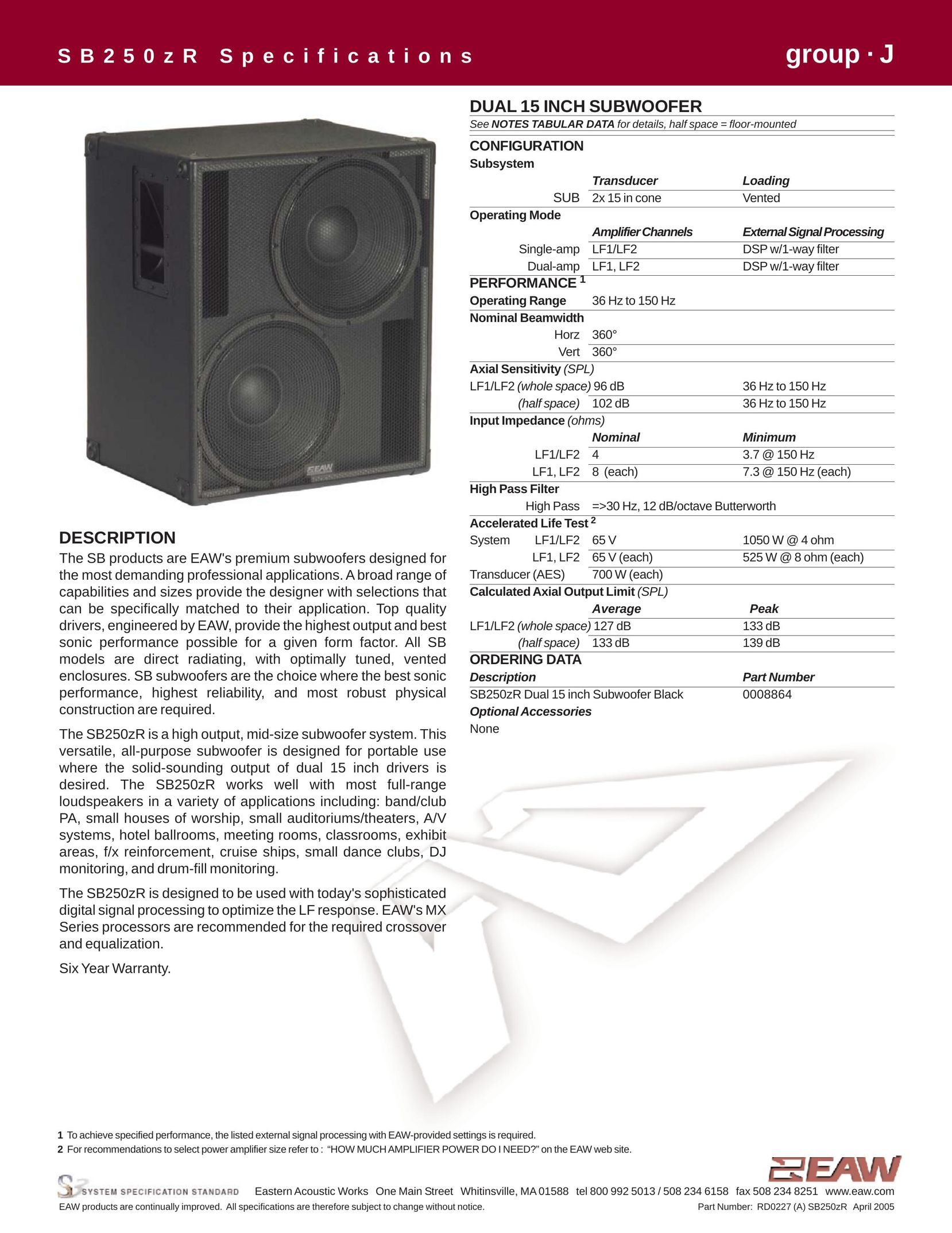 EAW SB250zR Speaker System User Manual