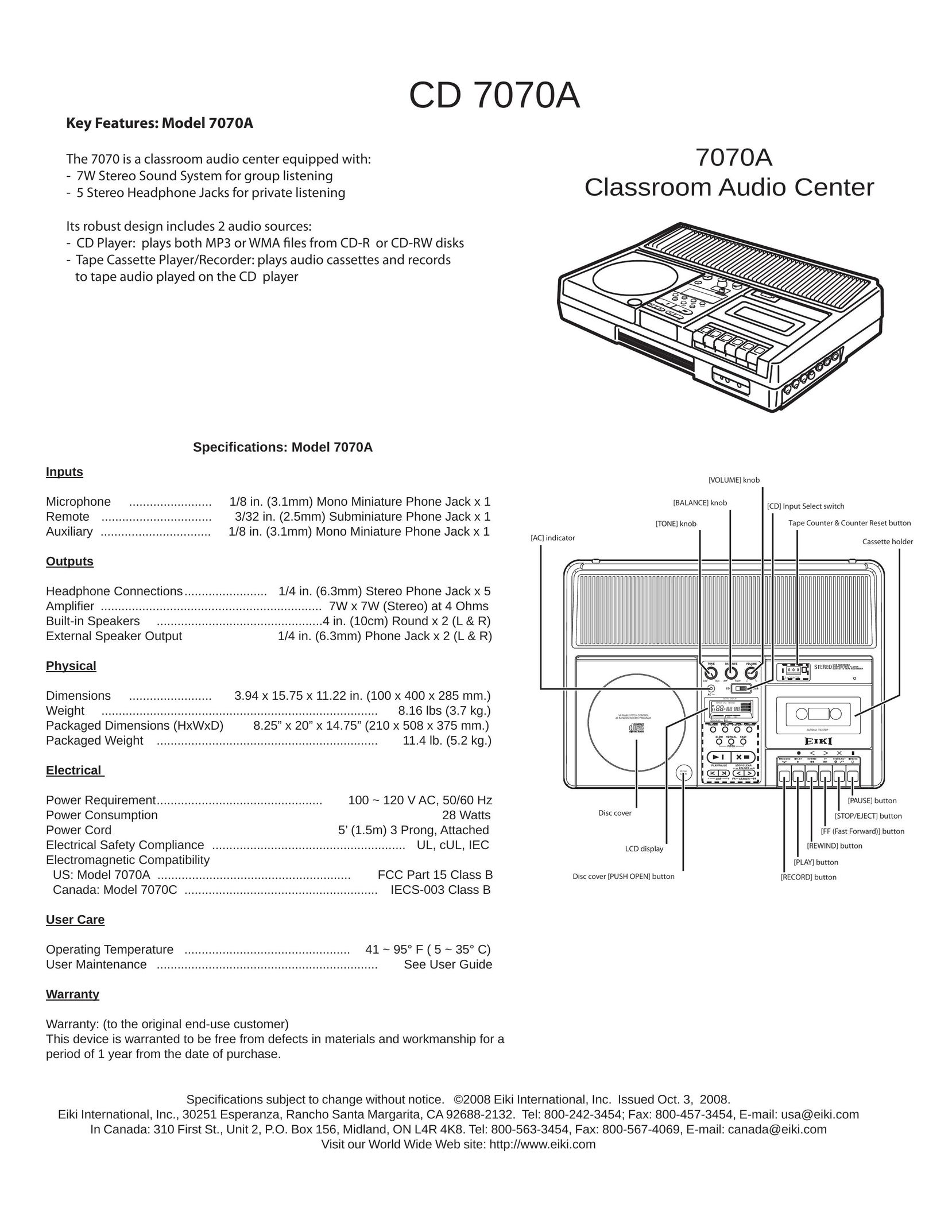 Eiki 7070A Speaker System User Manual
