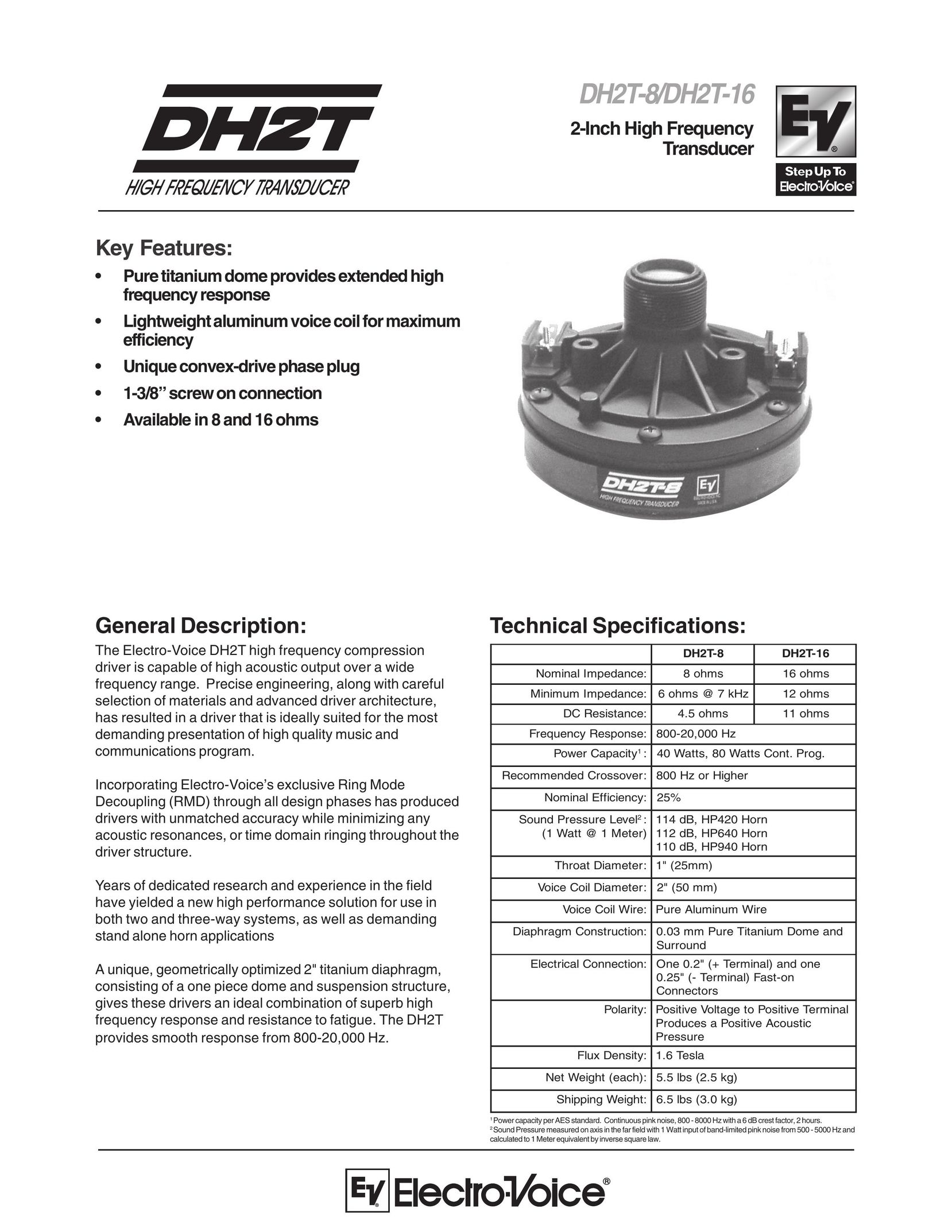 Electro-Voice DH2T-16 Speaker System User Manual