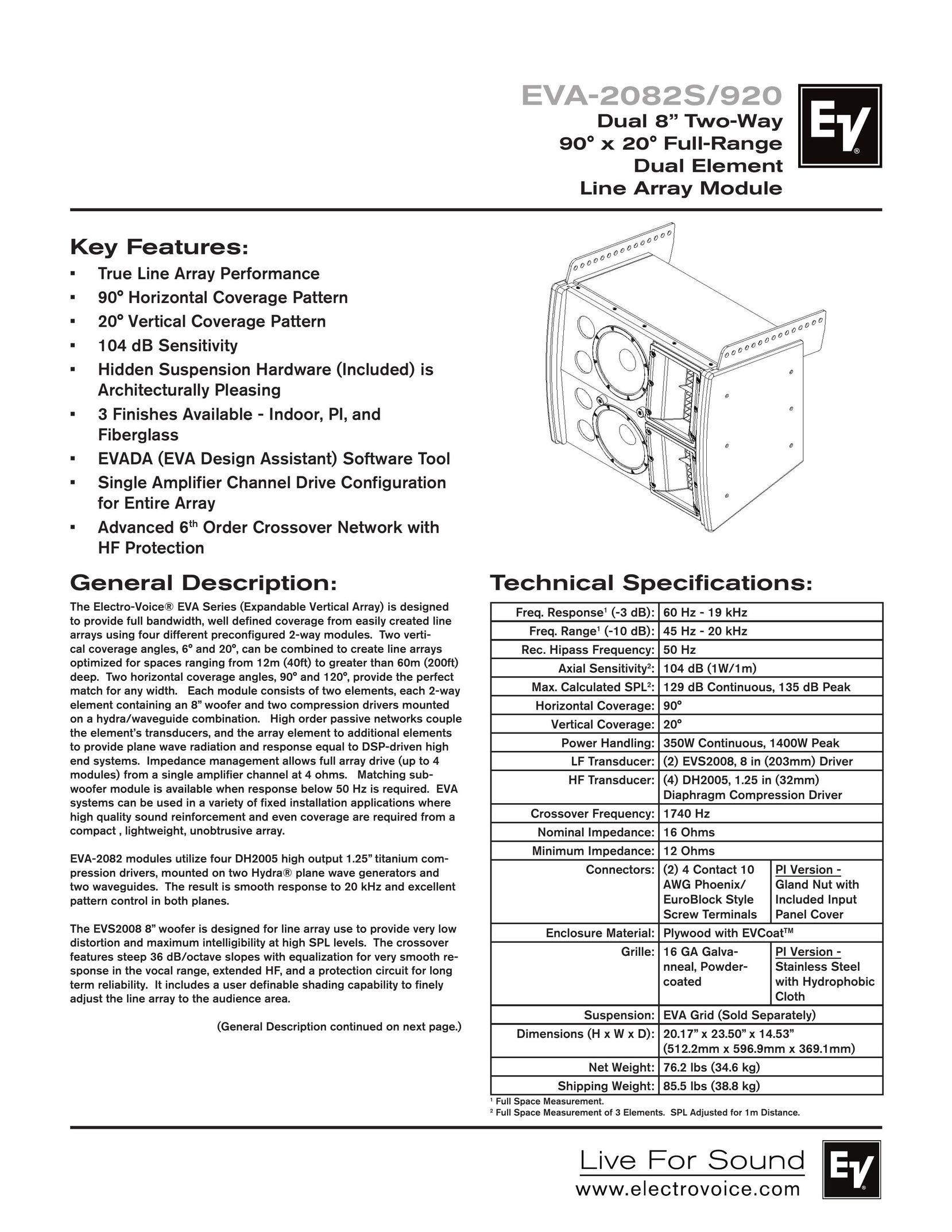 Electro-Voice EVA-2082S/920 Speaker System User Manual