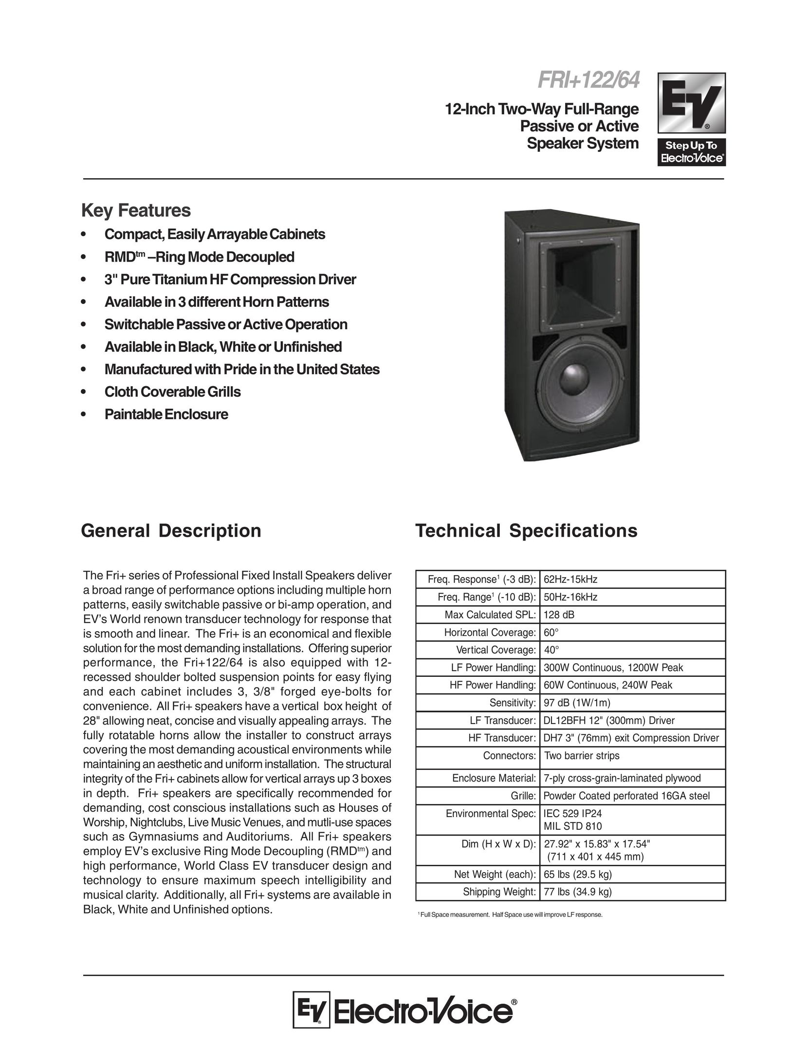 Electro-Voice Fri+122/64 Speaker System User Manual