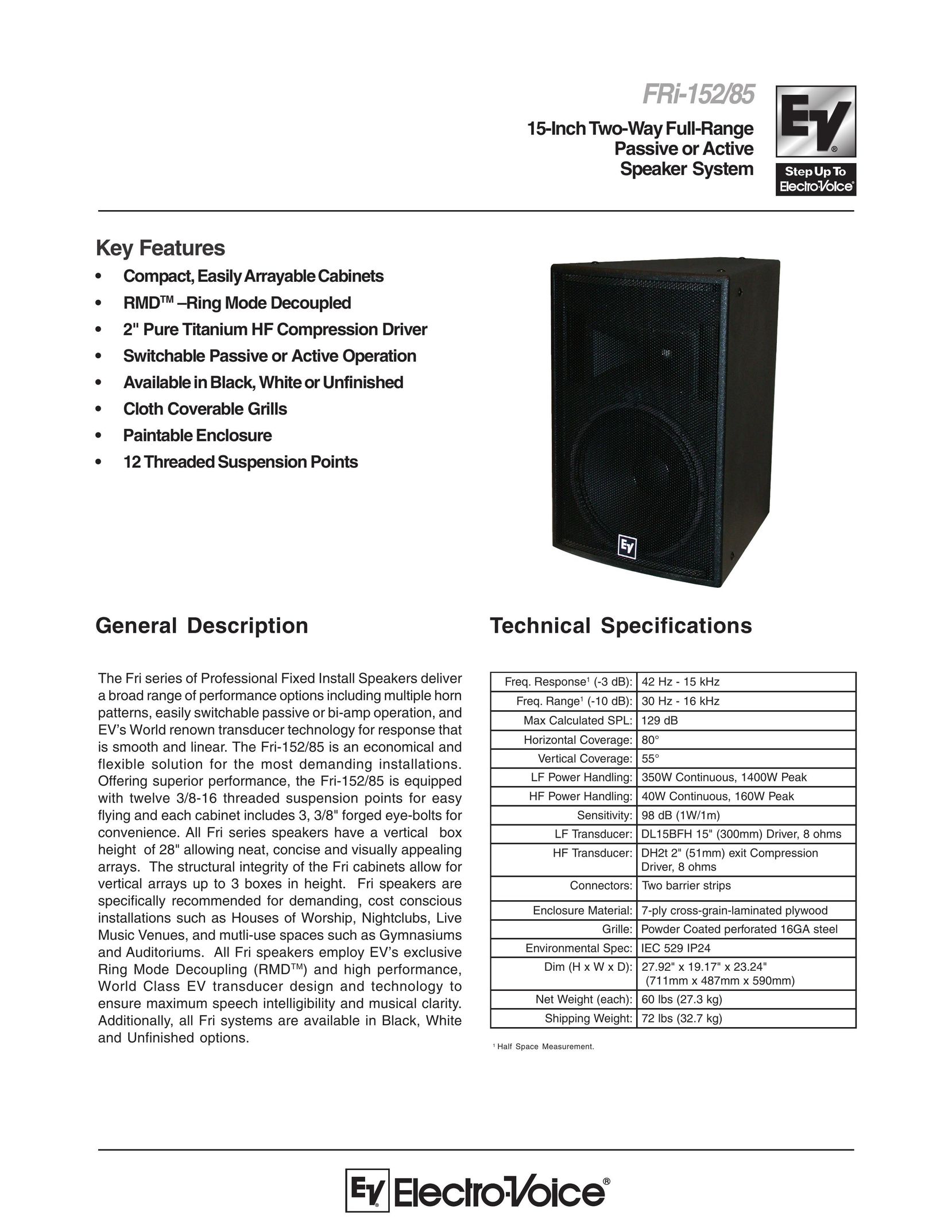 Electro-Voice FRi-152/85 Speaker System User Manual