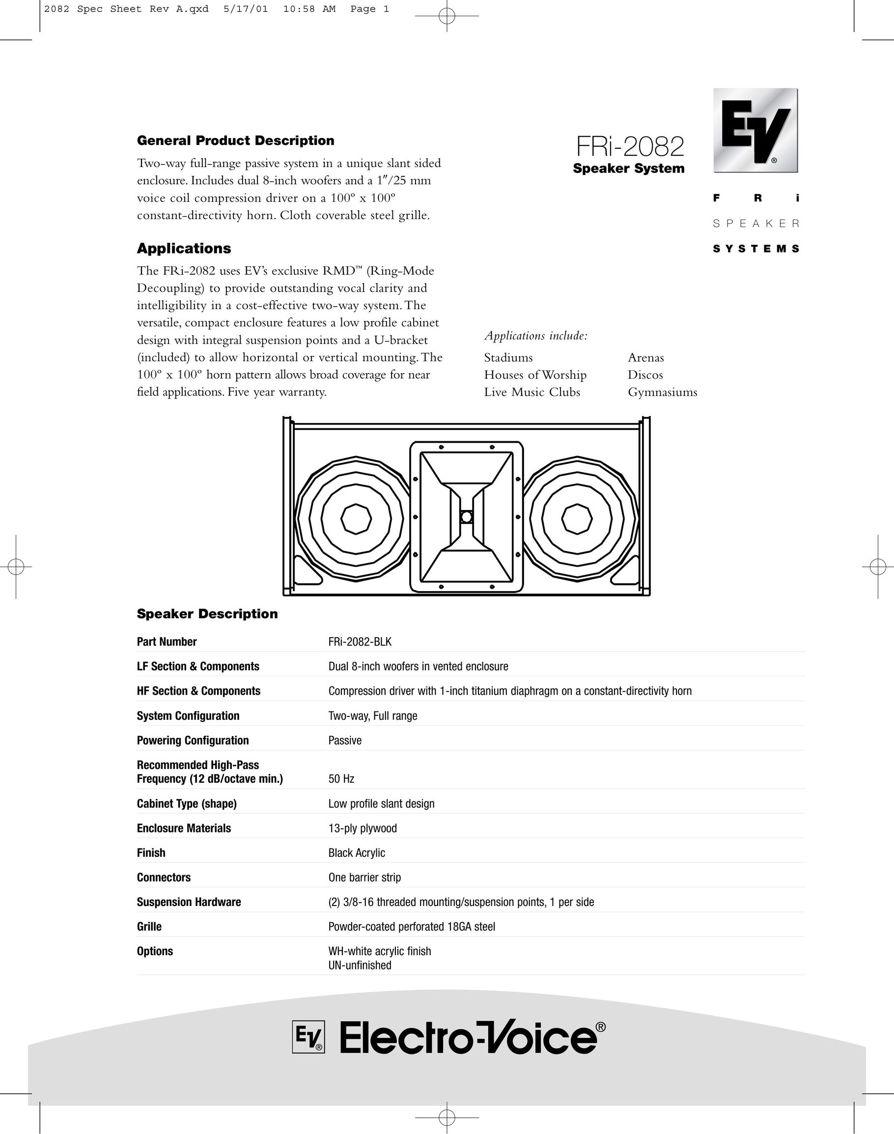 Electro-Voice FRi-2082 Speaker System User Manual