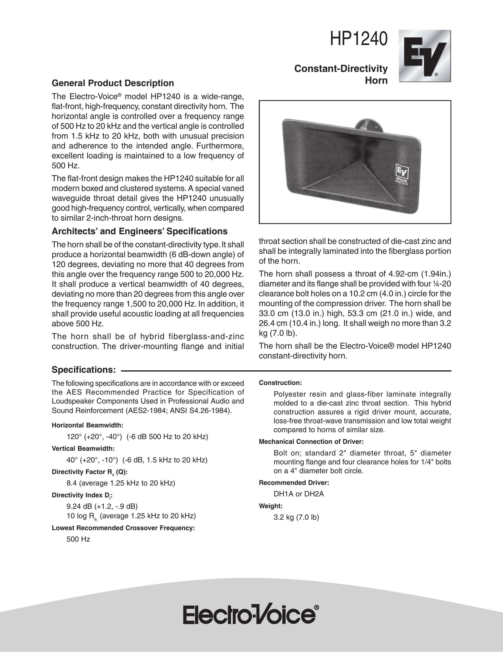 Electro-Voice HP1240 Speaker System User Manual