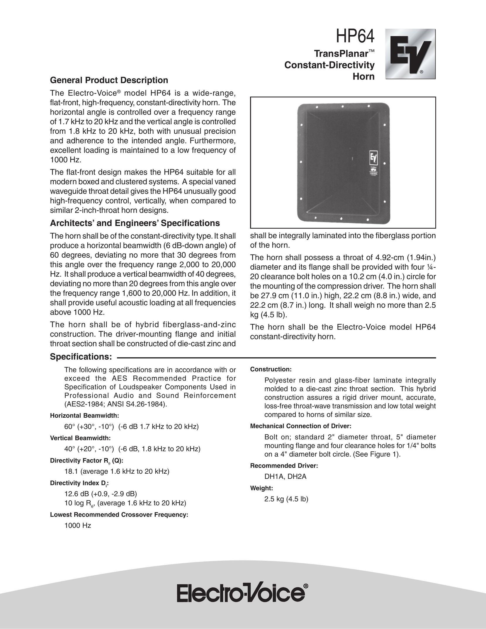 Electro-Voice HP64 Speaker System User Manual