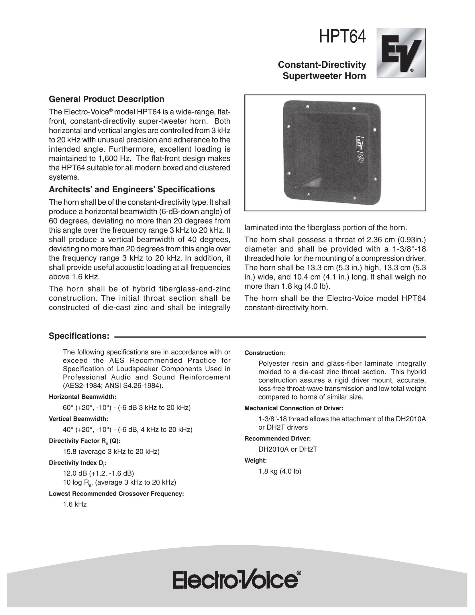 Electro-Voice HPT64 Speaker System User Manual