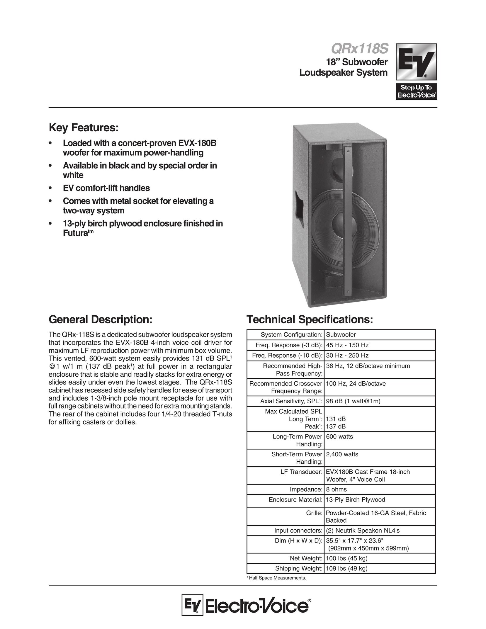 Electro-Voice QRx 118S Speaker System User Manual