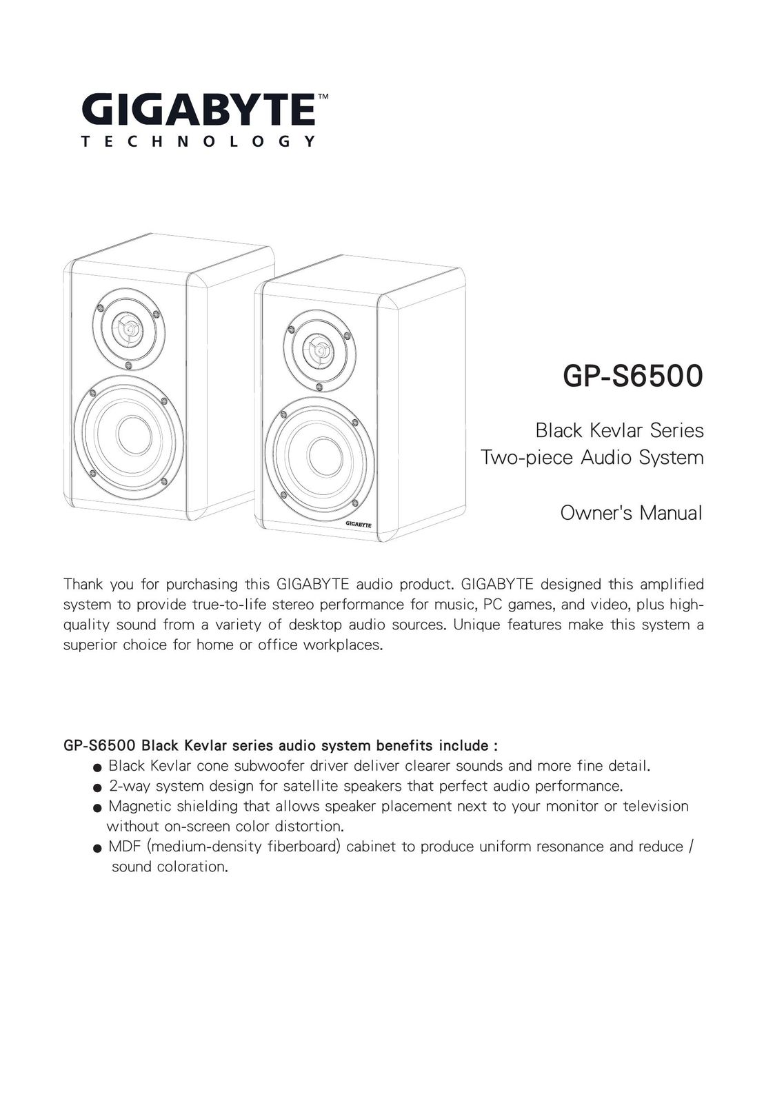 Gigabyte GP-S6500 Speaker System User Manual