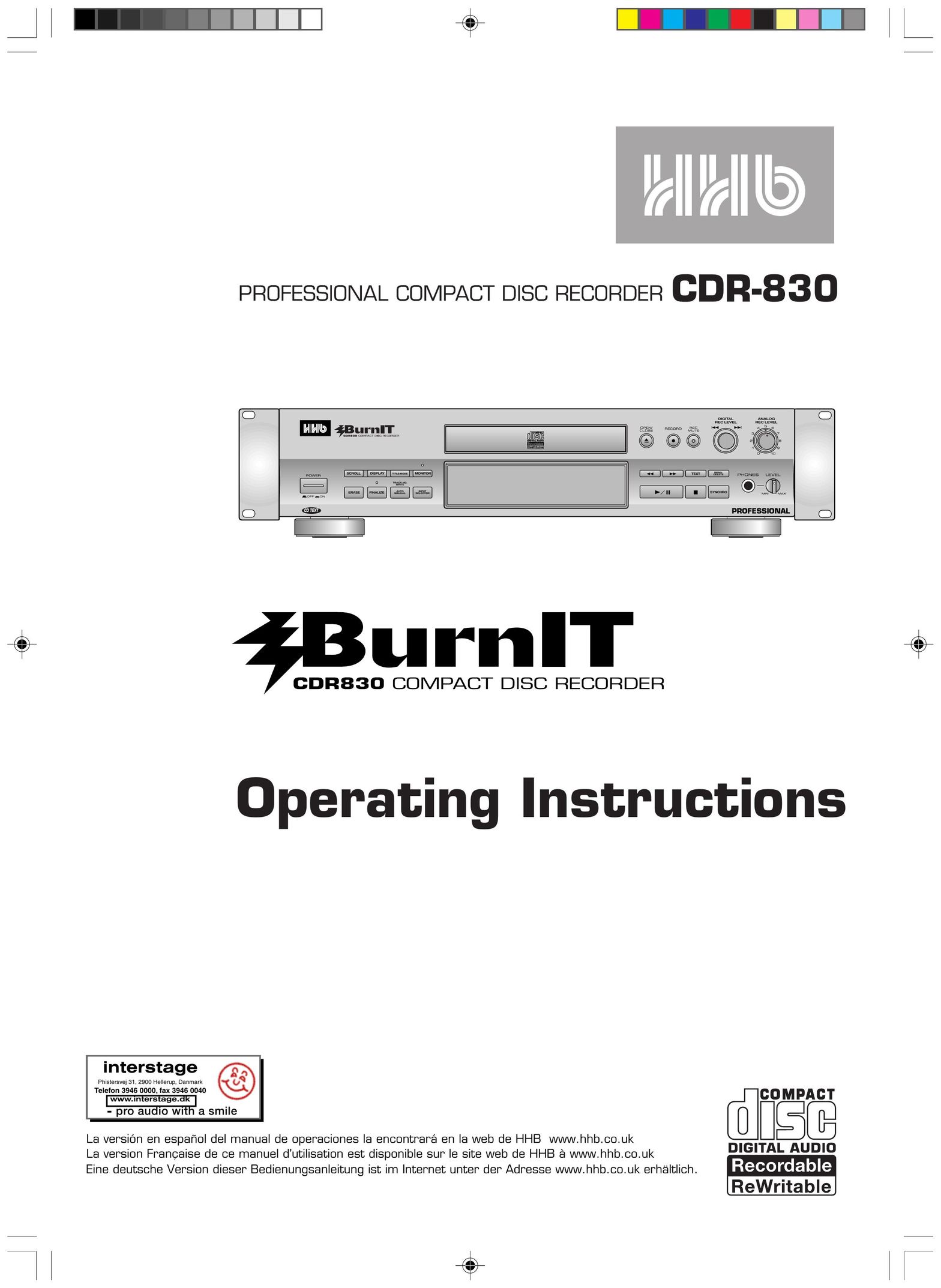 HHB comm CDR-830 Speaker System User Manual