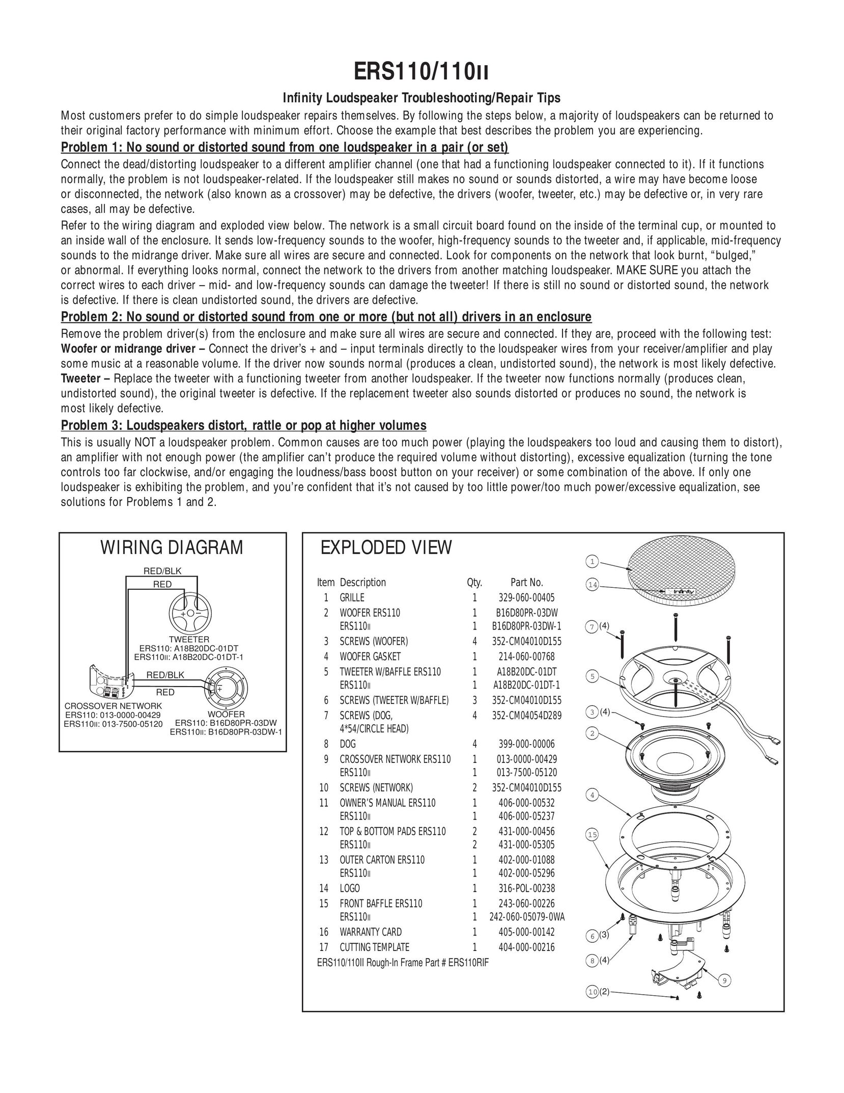 Infinity ERS110II Speaker System User Manual