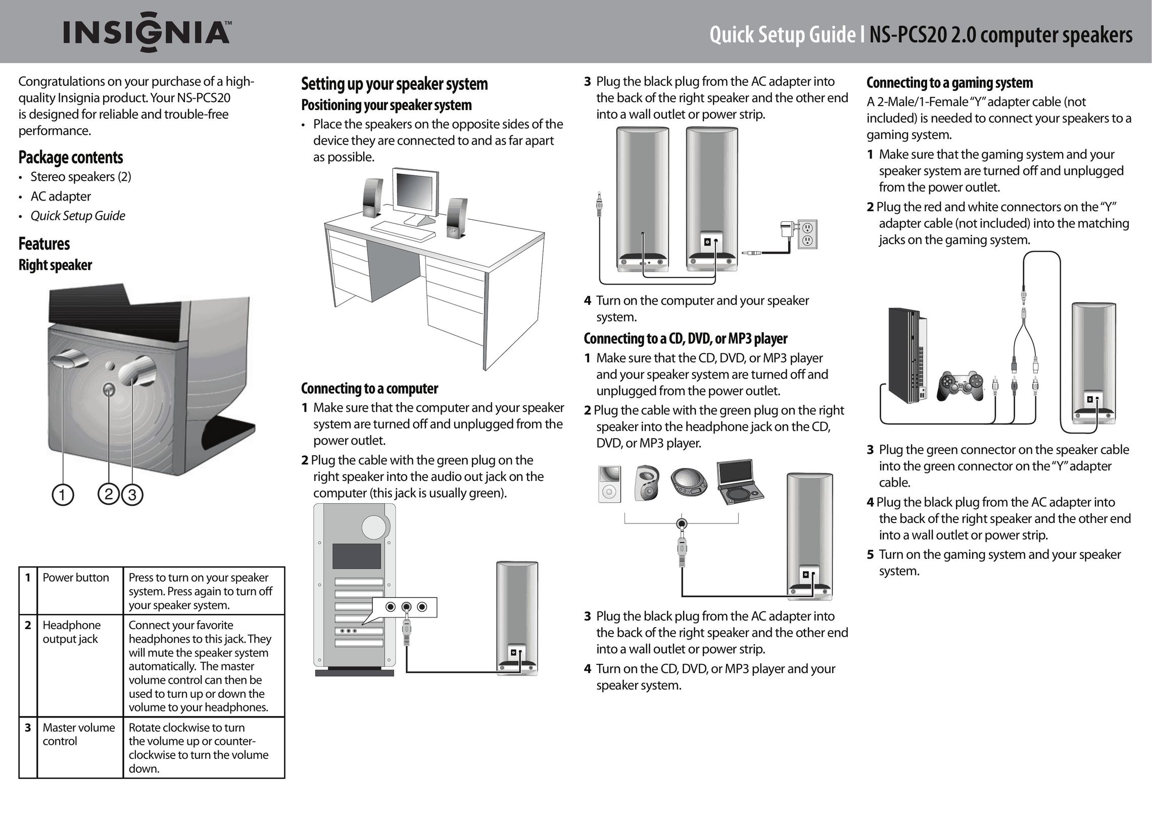 Insignia NS-PCS20 Speaker System User Manual