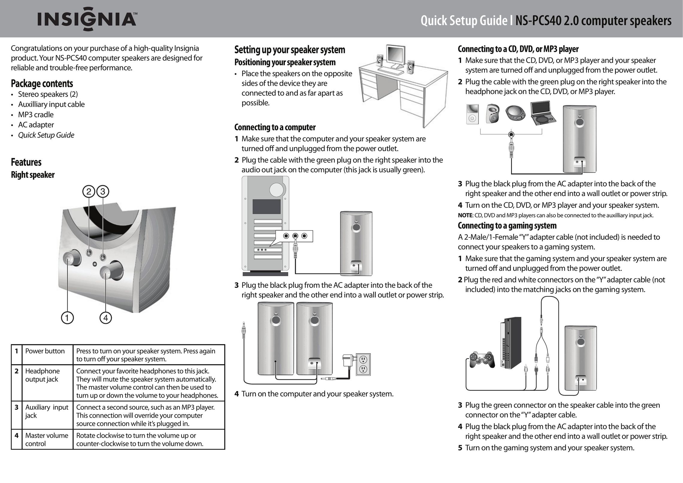 Insignia NS-PCS40 Speaker System User Manual