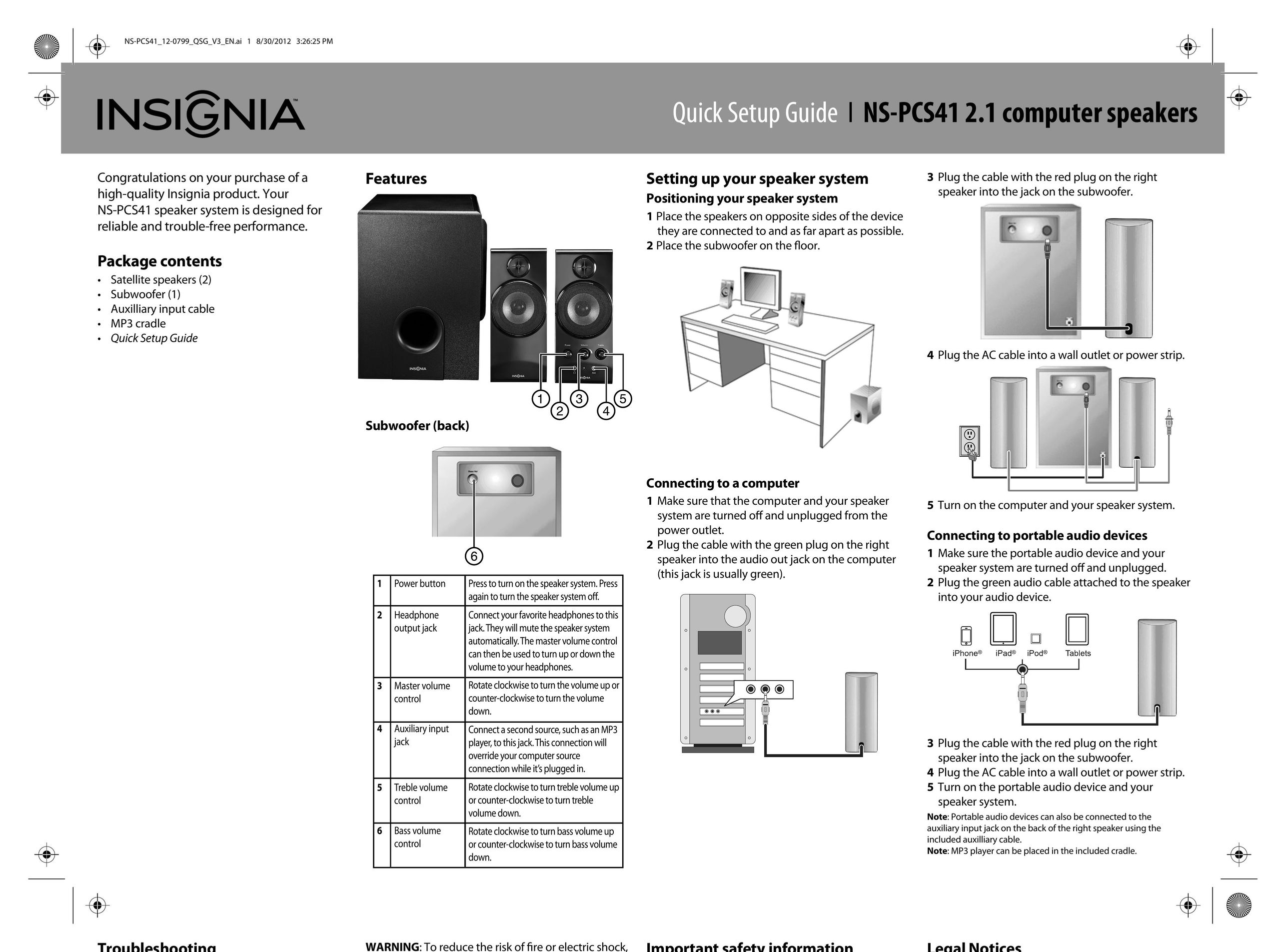 Insignia NS-PCS41 2.1 Speaker System User Manual