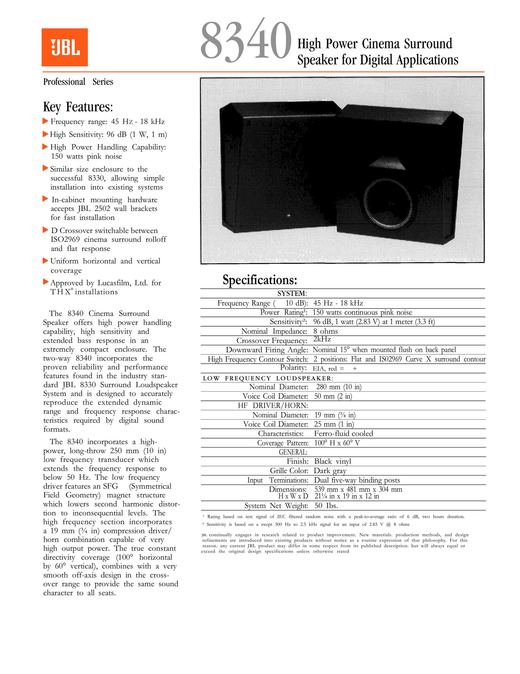 JBL 8340 Speaker System User Manual